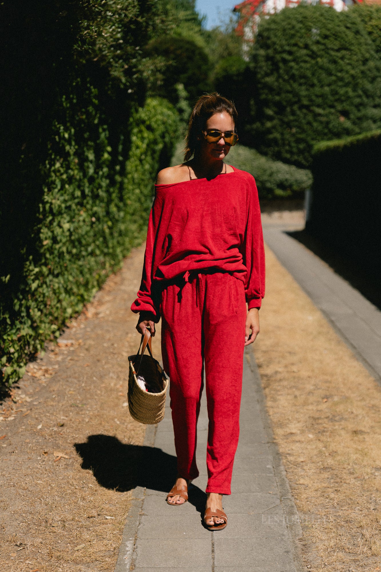 Gisele terry off-shoulder sweatshirt red