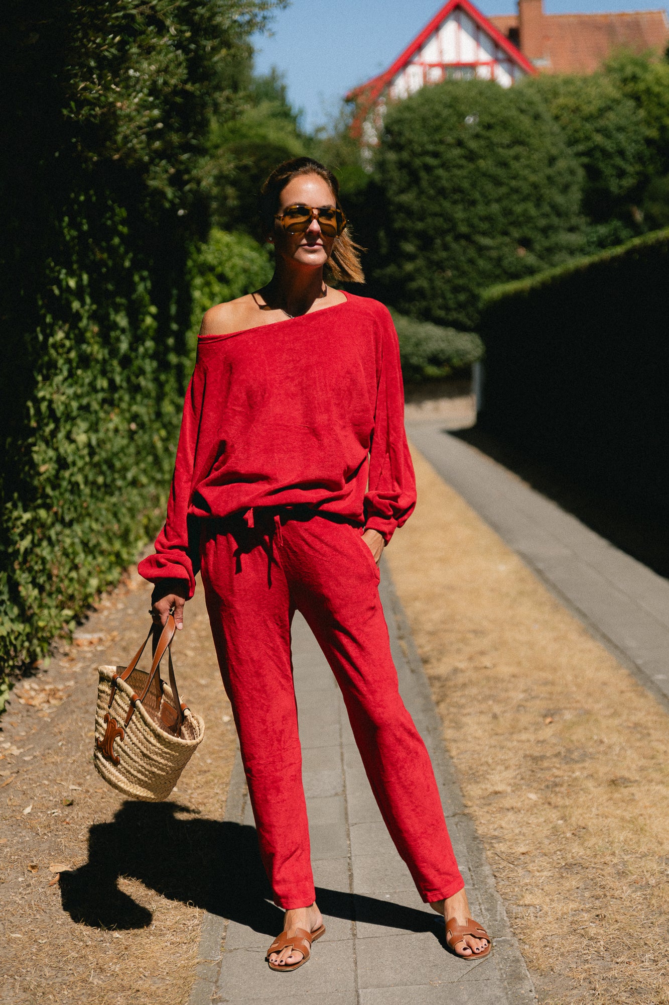Gisele terry off-shoulder sweatshirt red