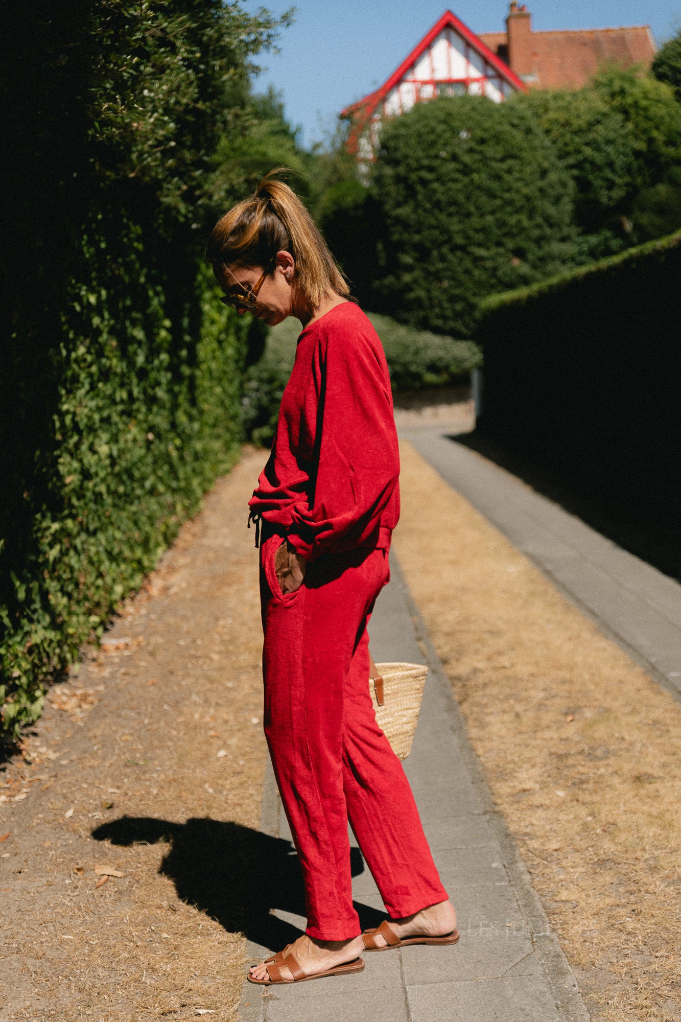 Gisele terry off-shoulder sweatshirt red