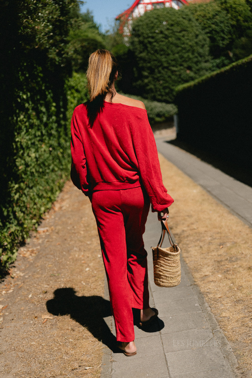 Gisele terry off-shoulder sweatshirt red