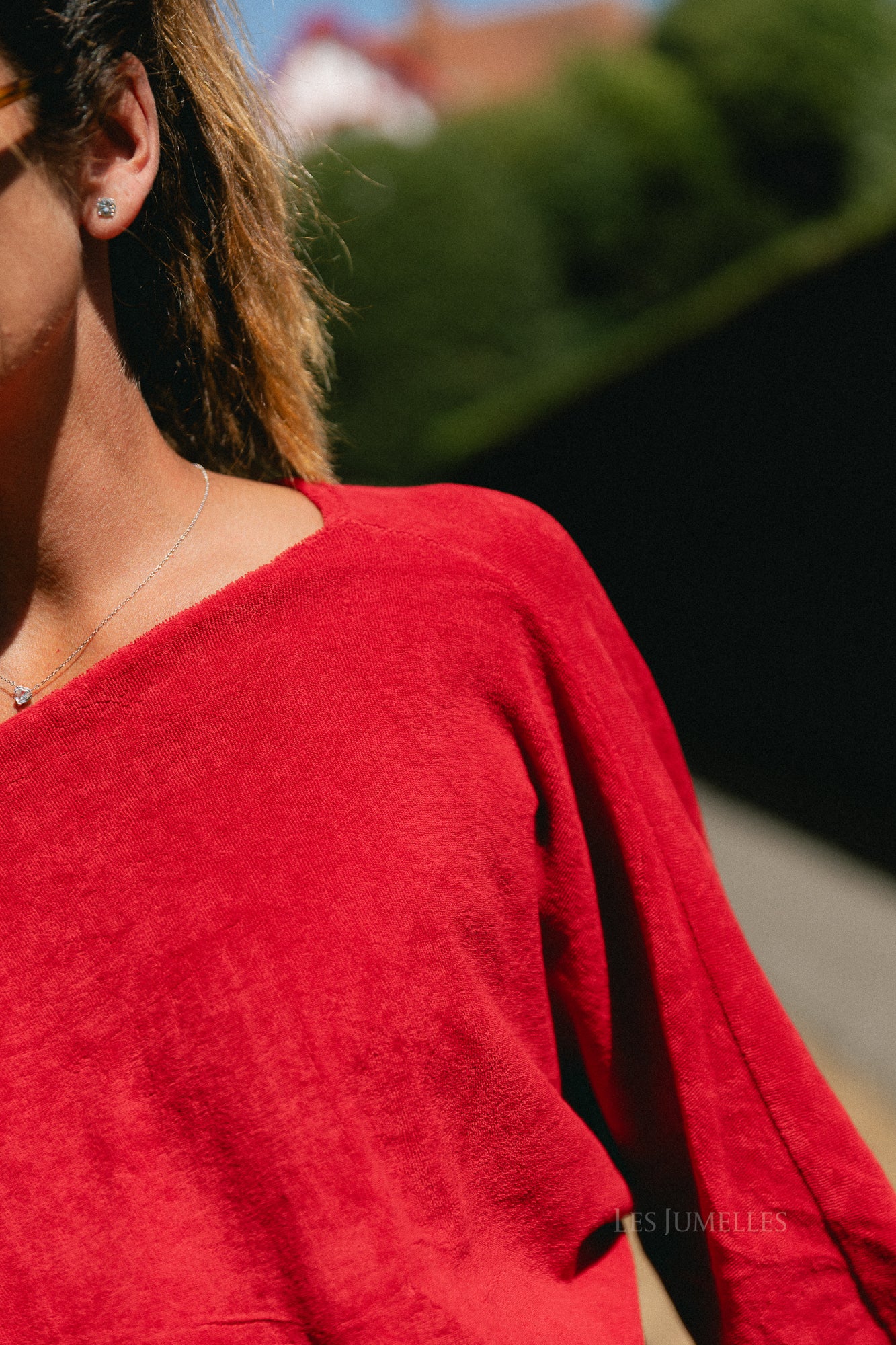 Gisele terry off-shoulder sweatshirt red