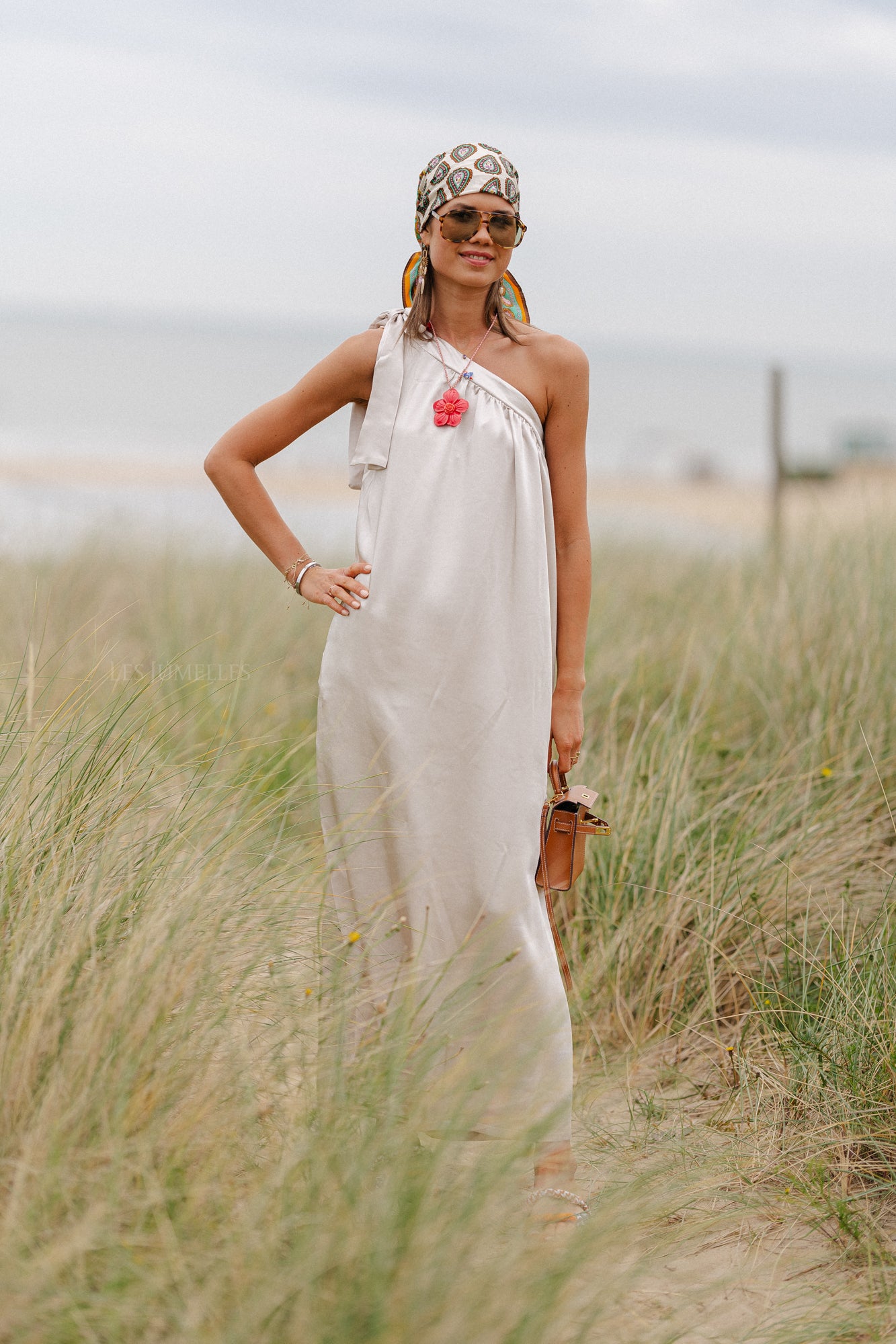 Emma one shoulder maxi-jurk seashell