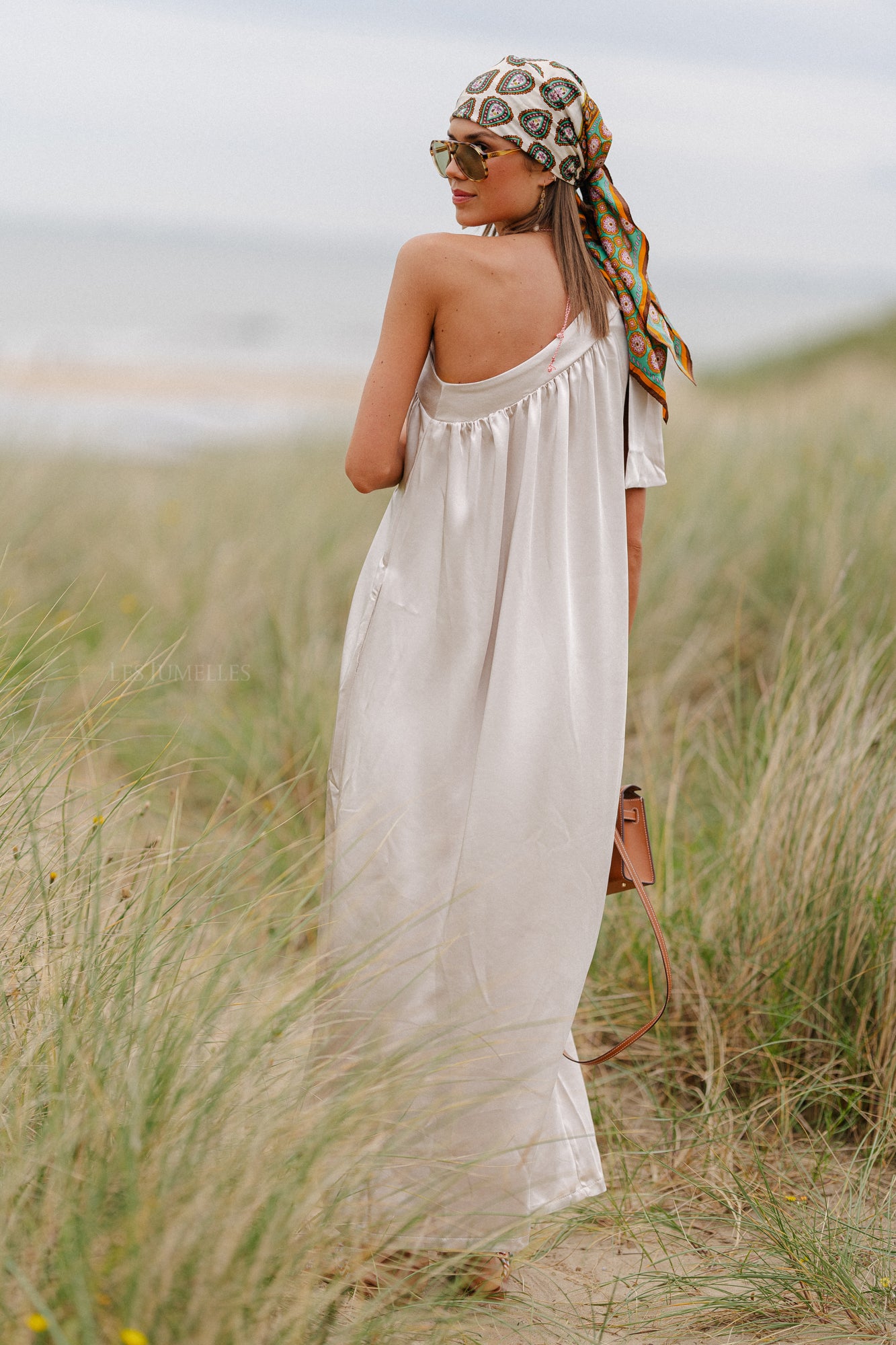 Emma one shoulder maxi-jurk seashell