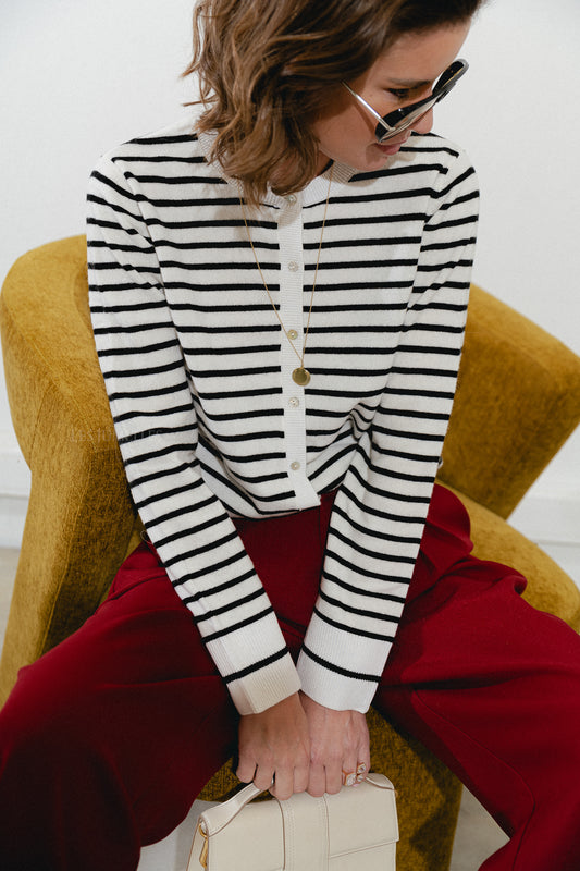 Les Jumelles CisseSW stripe cardigan black/off white