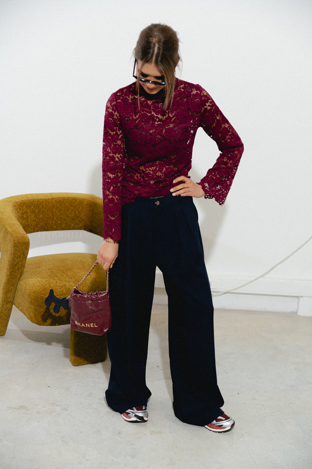 Elisabeth lace rollneck top burgundy