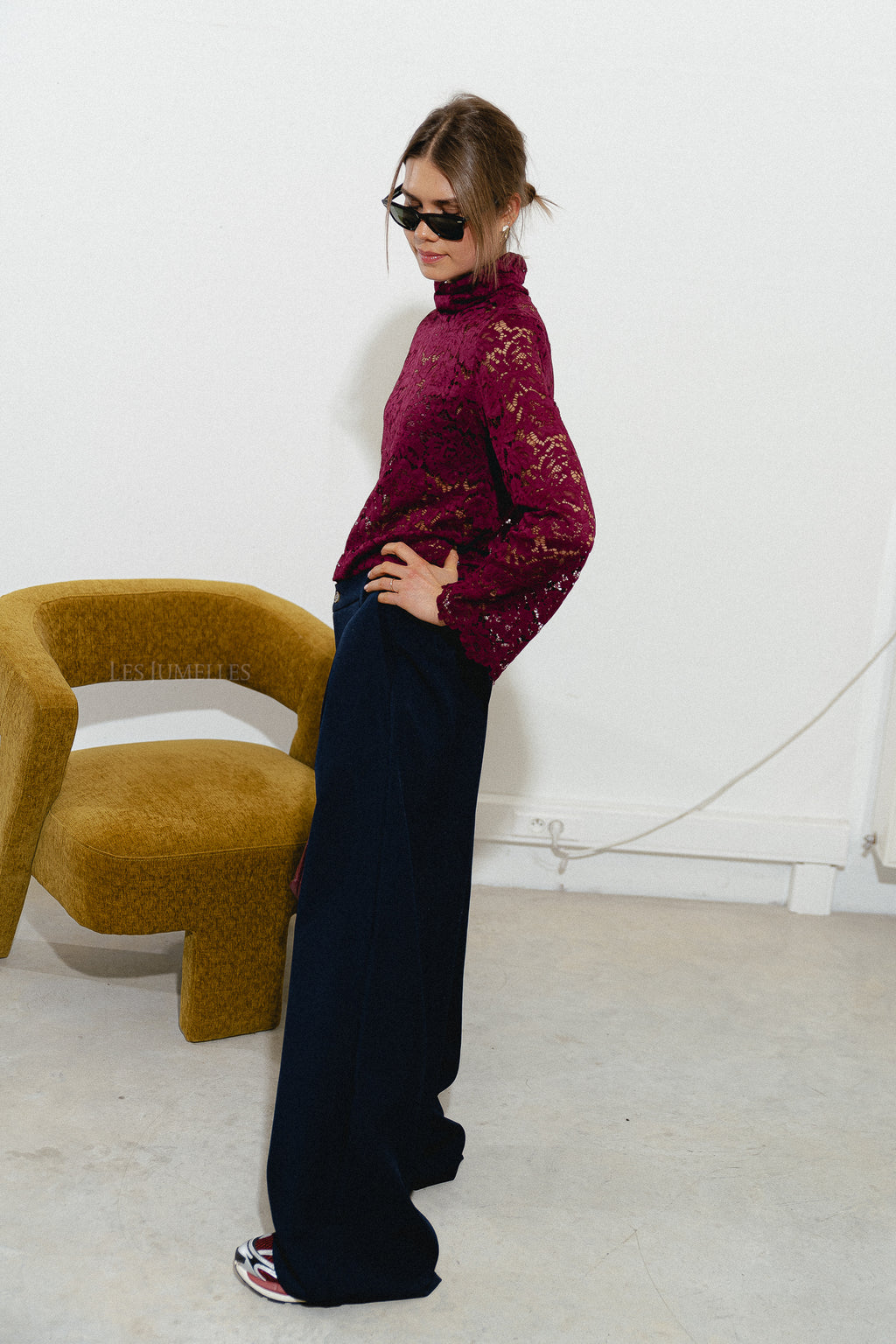 Elisabeth lace rollneck top burgundy