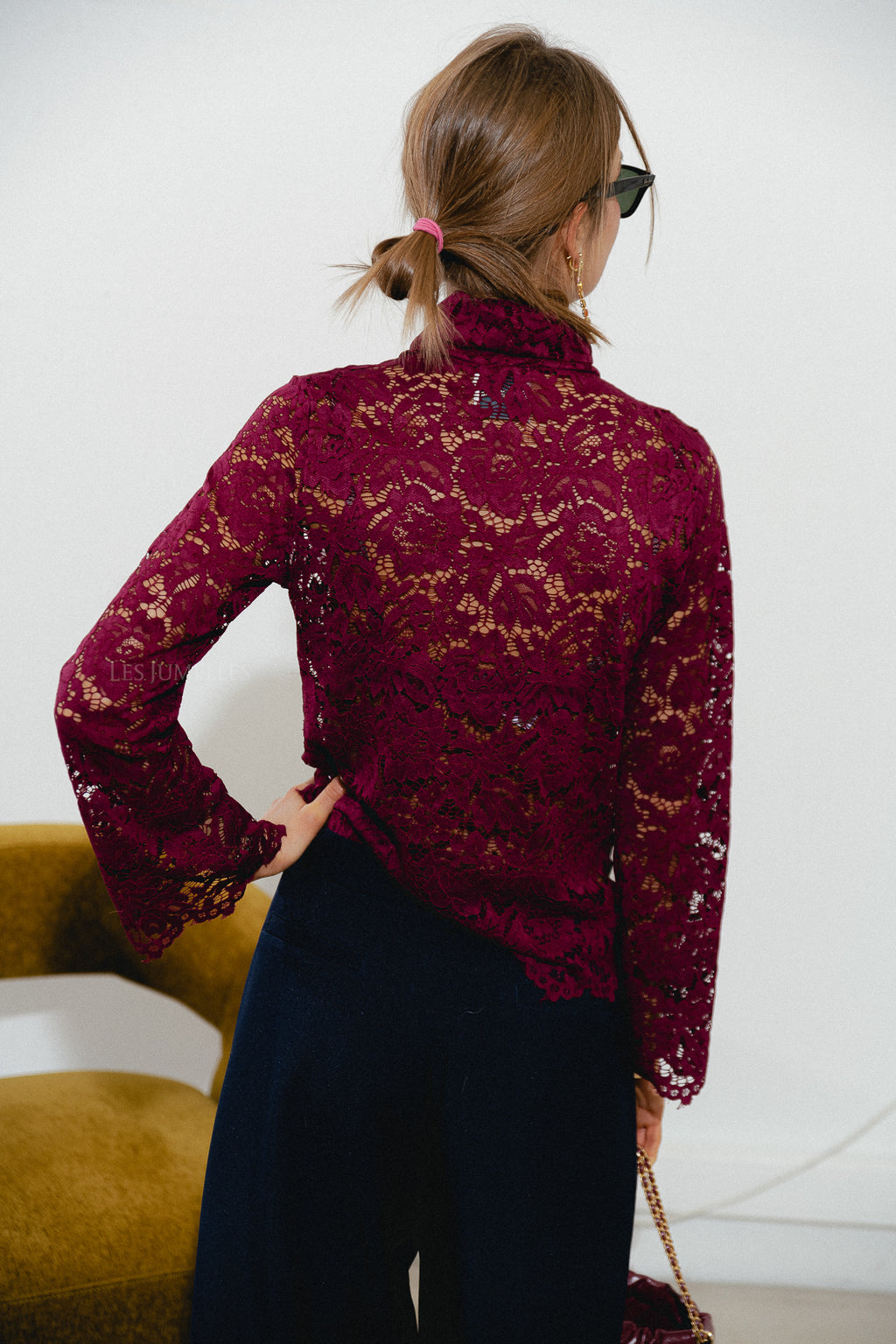Elisabeth lace rollneck top burgundy