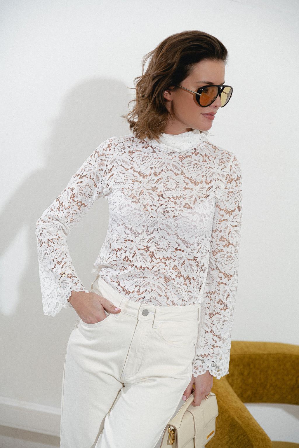 Elisabeth lace rollneck top white