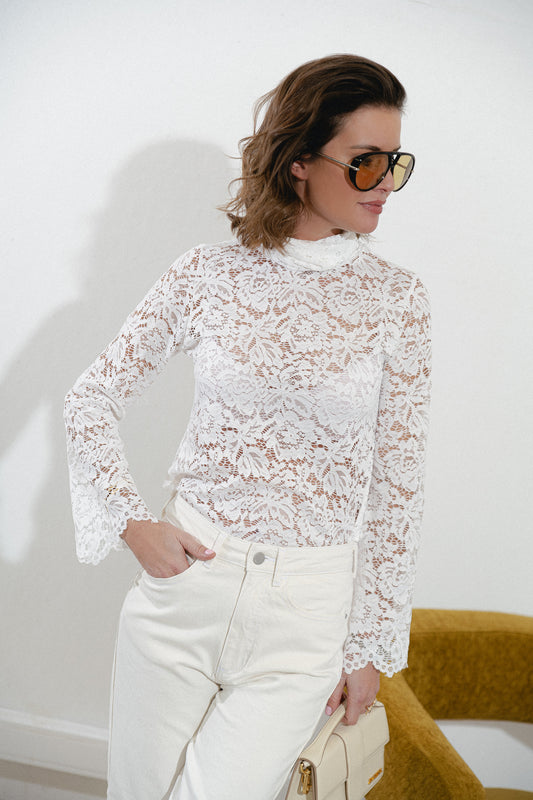 Les Jumelles Elisabeth lace rollneck top white