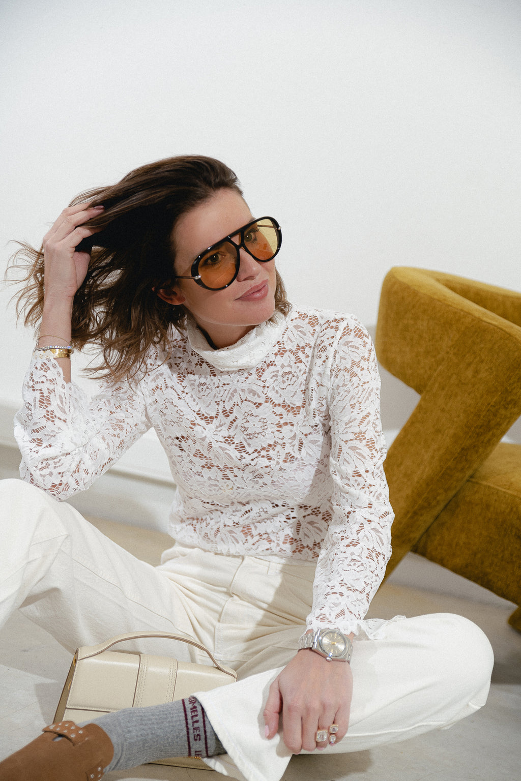 Elisabeth lace rollneck top white