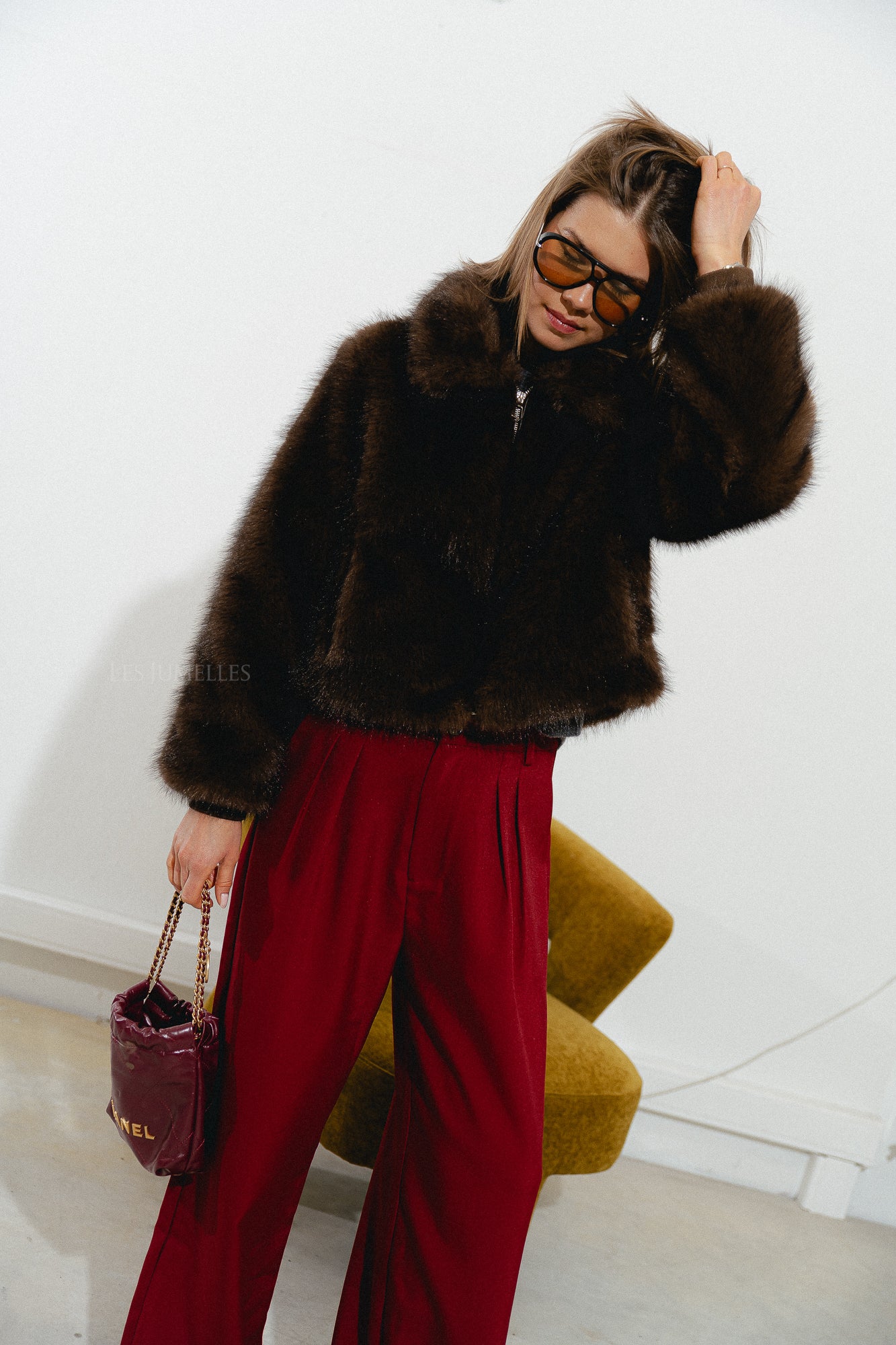 Grace faux fur coat hot chocolate