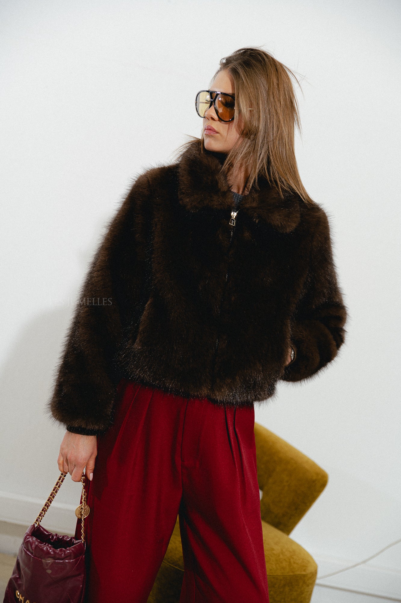 Grace faux fur coat hot chocolate