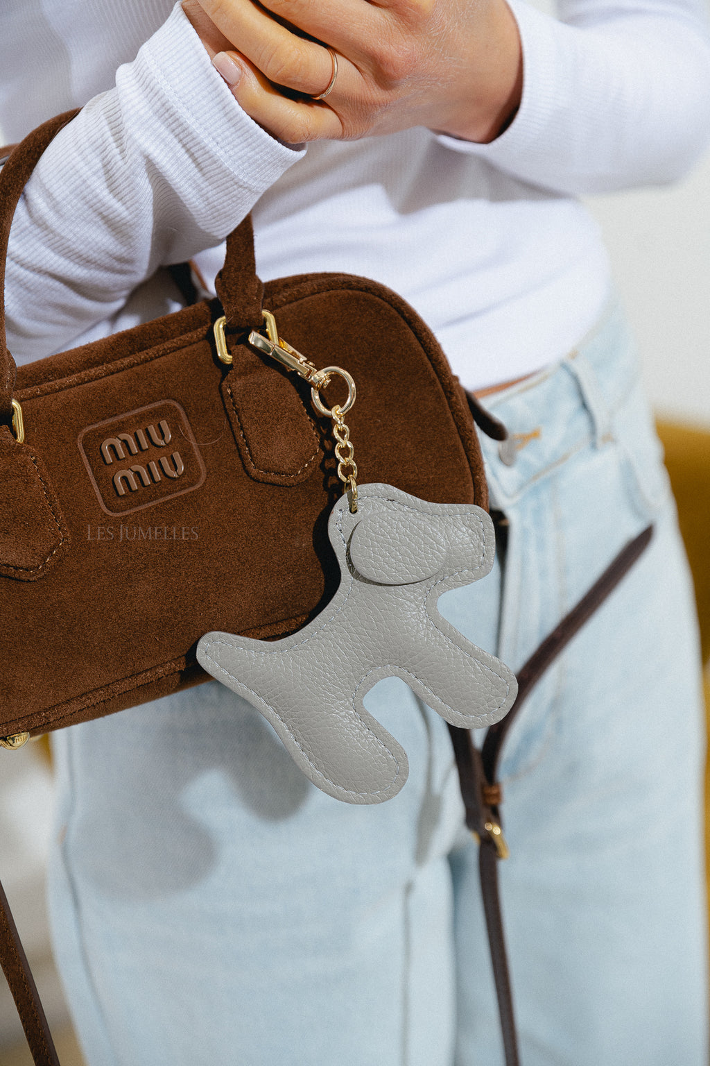 Leather dog keychain grey