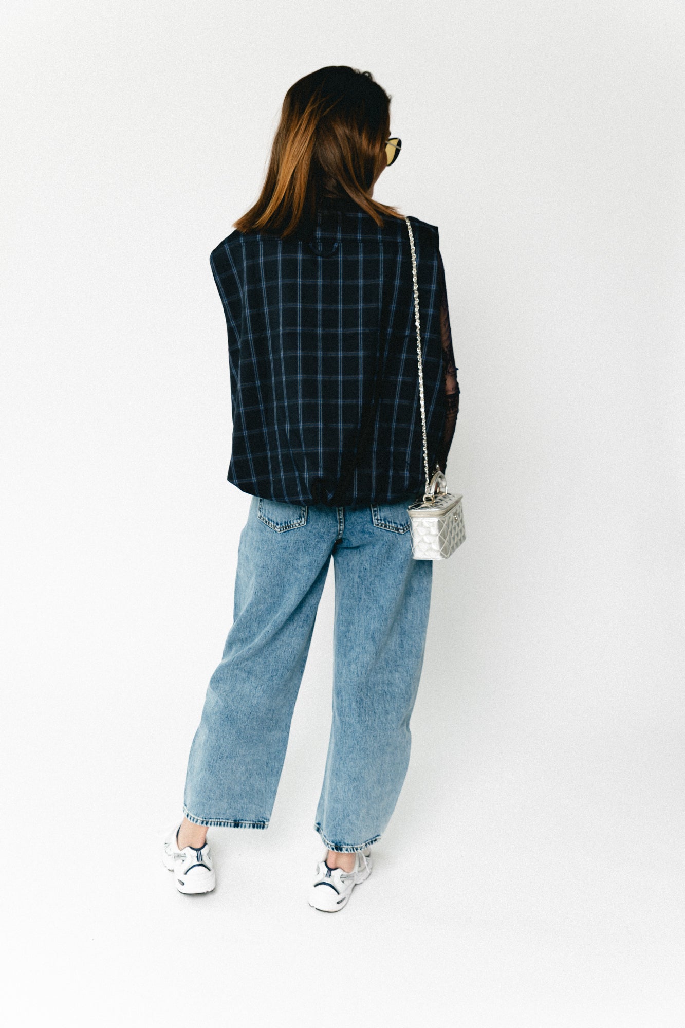 Jeanne checkered sleeveless jacket navy