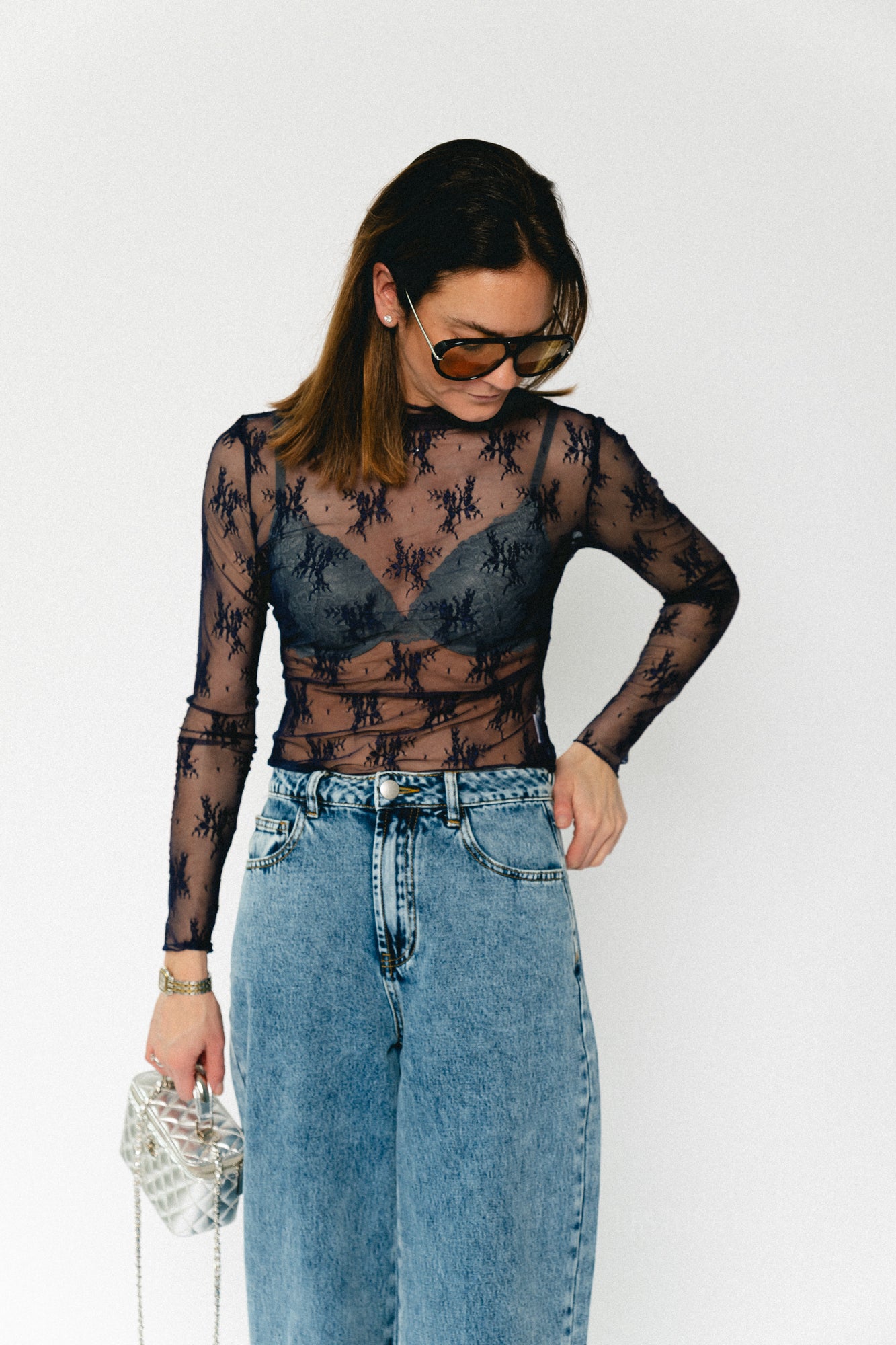 Blaise lace top navy