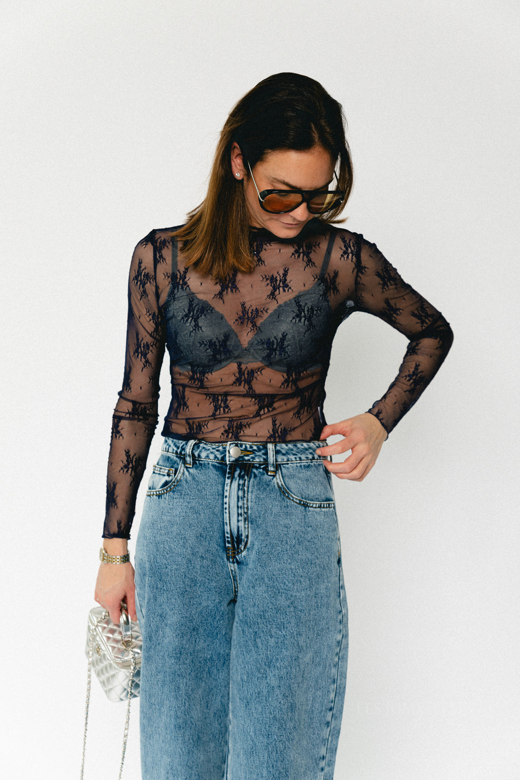 Blaise lace top navy