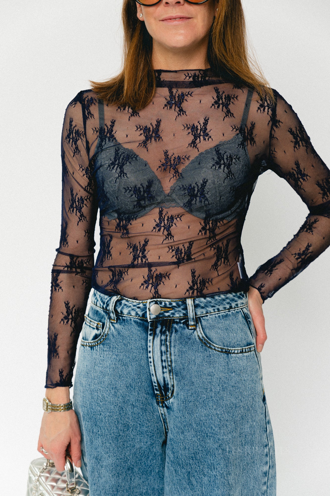 Blaise lace top navy