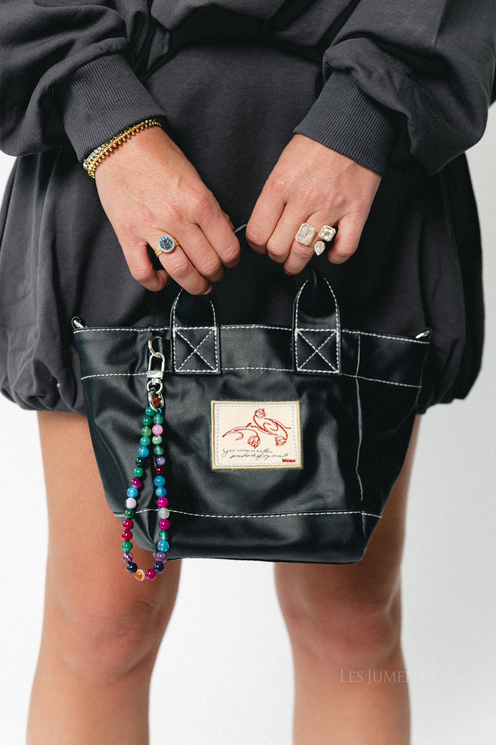 Solid coated Gabby bag navy blue