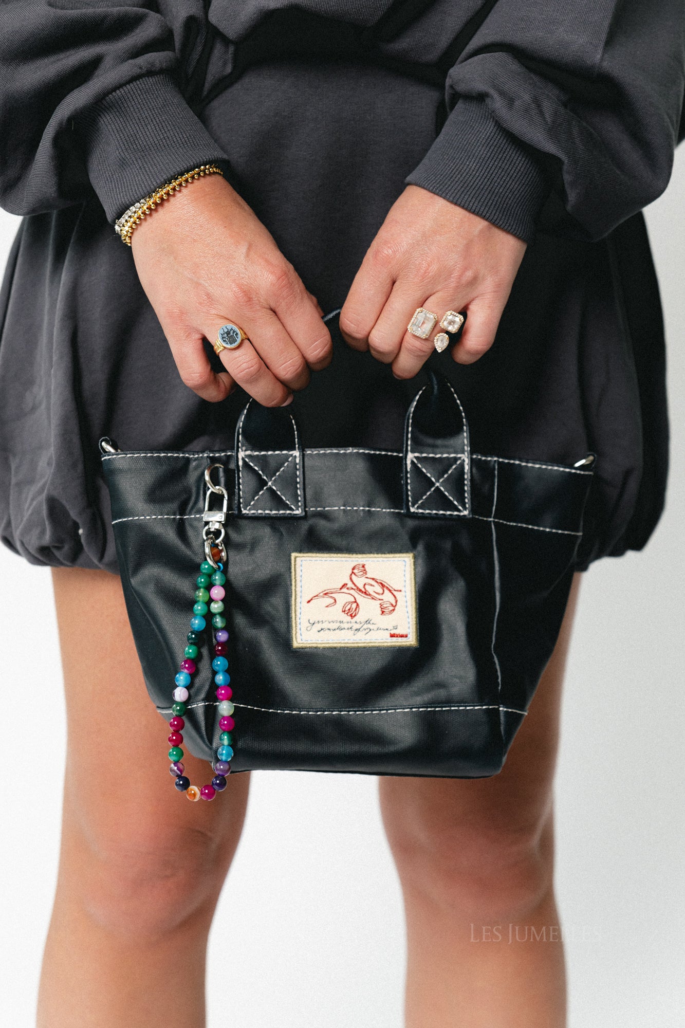 Solid coated Gabby bag navy blue