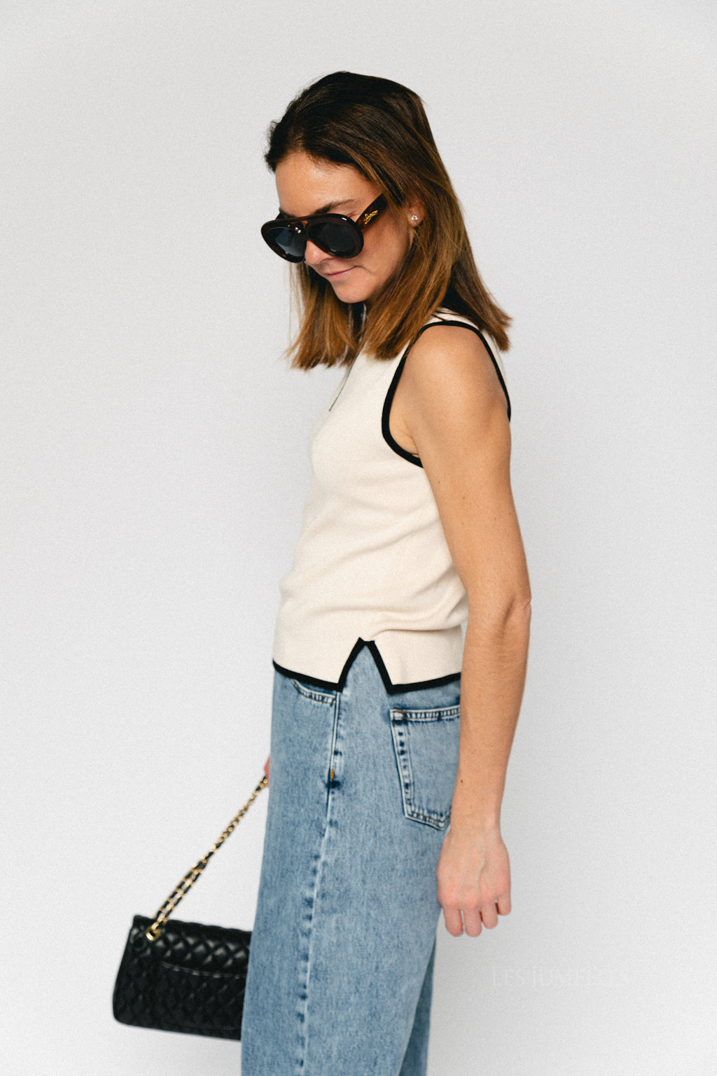 OBJViva V-neck knit top birch/black