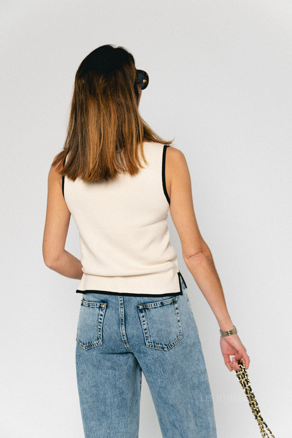 OBJViva V-neck knit top birch/black