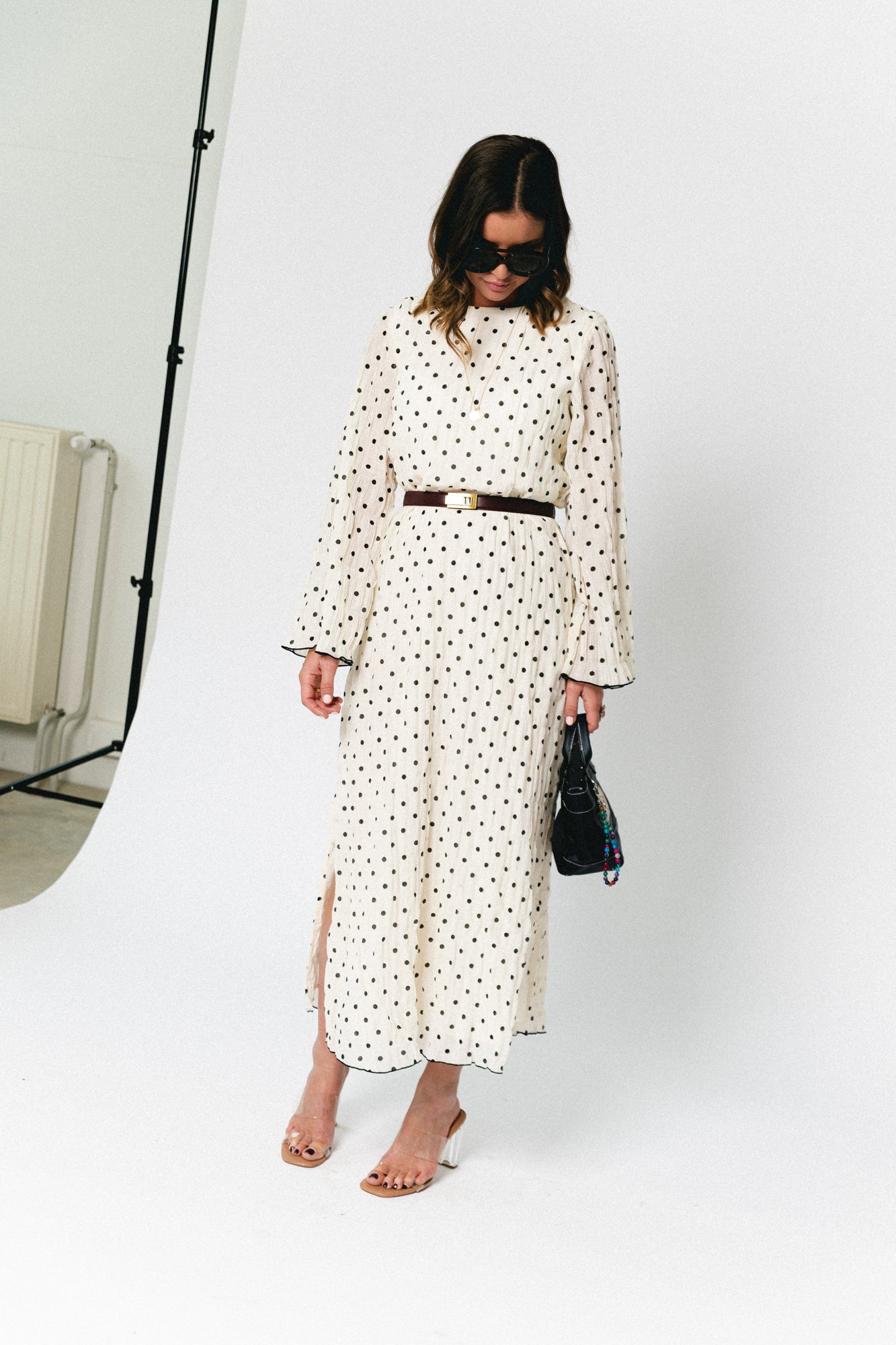 VIEbla L/S ankle dress cloud dancer/black dots