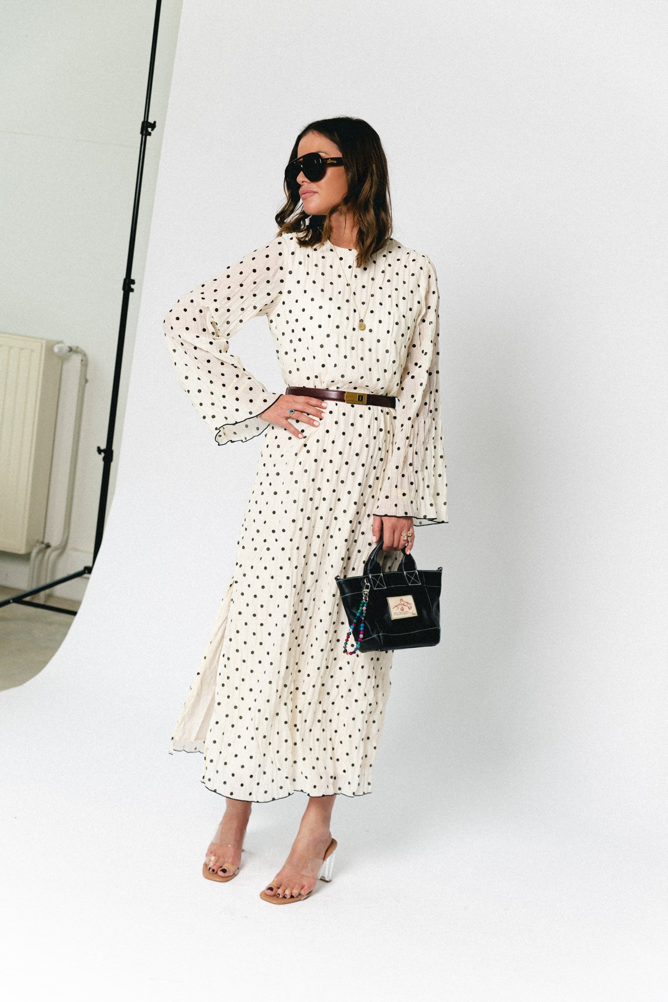 VIEbla L/S ankle dress cloud dancer/black dots