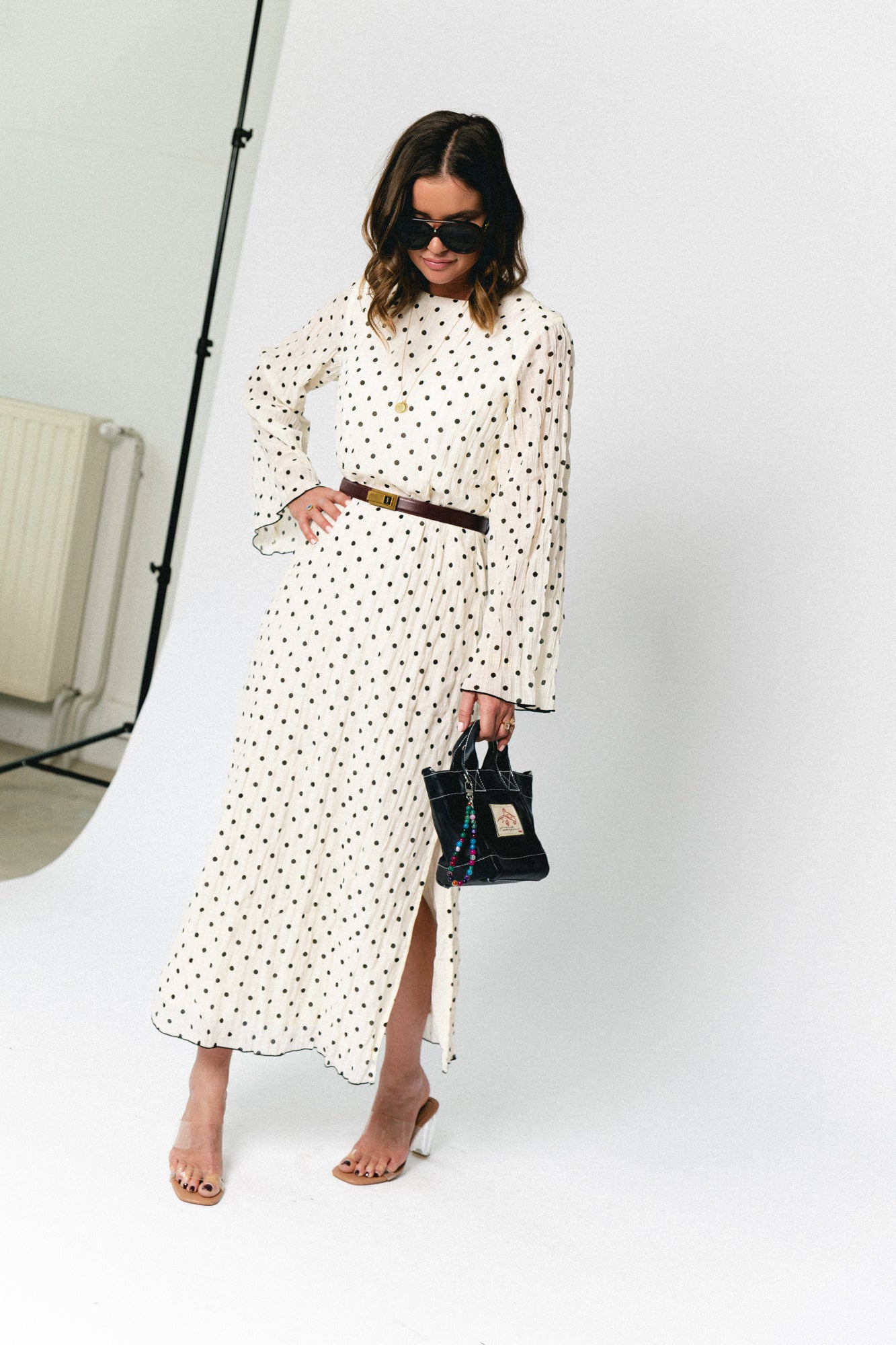 VIEbla L/S ankle dress cloud dancer/black dots