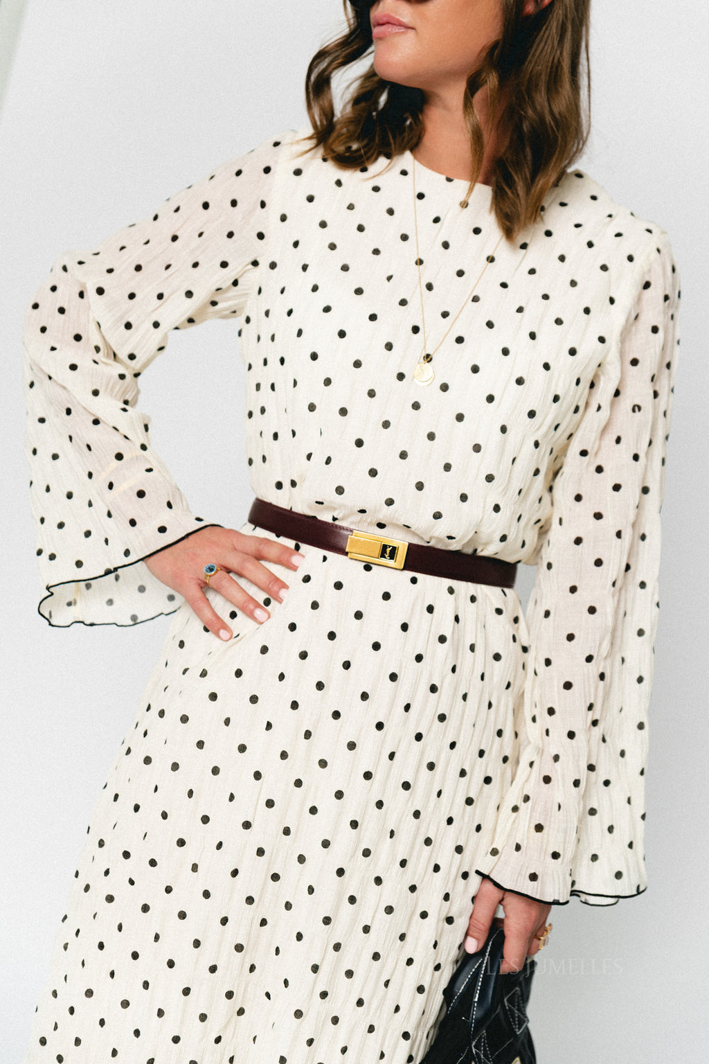 VIEbla L/S enkeljurk cloud dancer/zwarte stippen