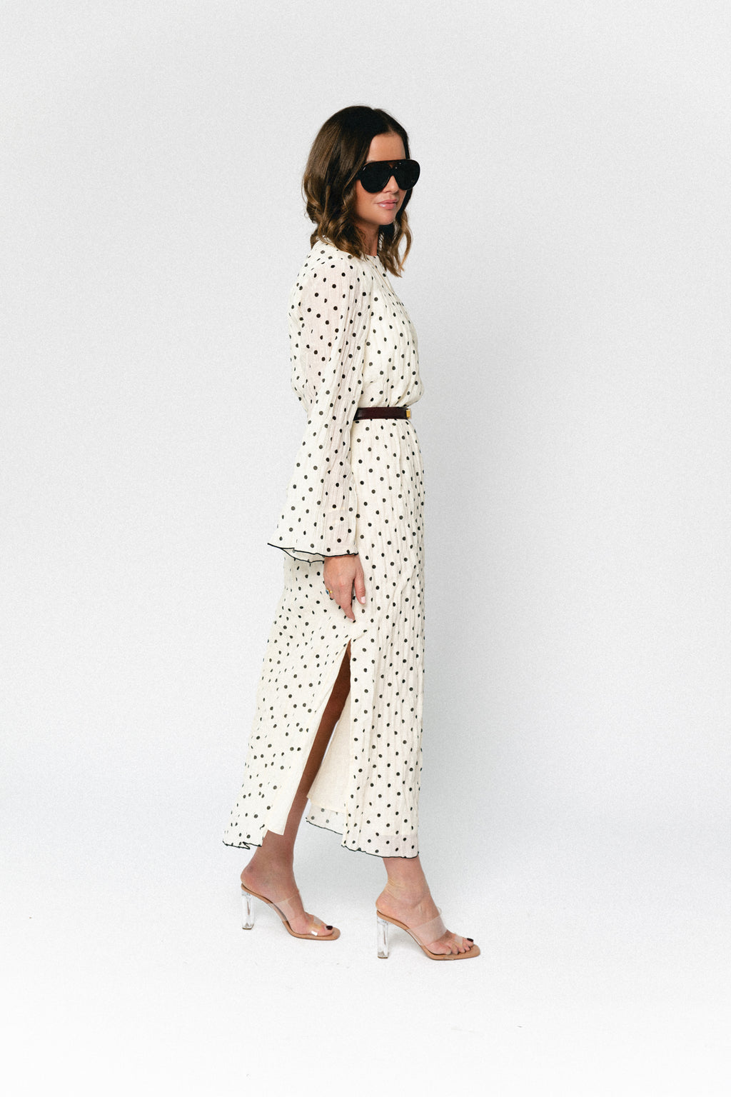 VIEbla L/S enkeljurk cloud dancer/zwarte stippen