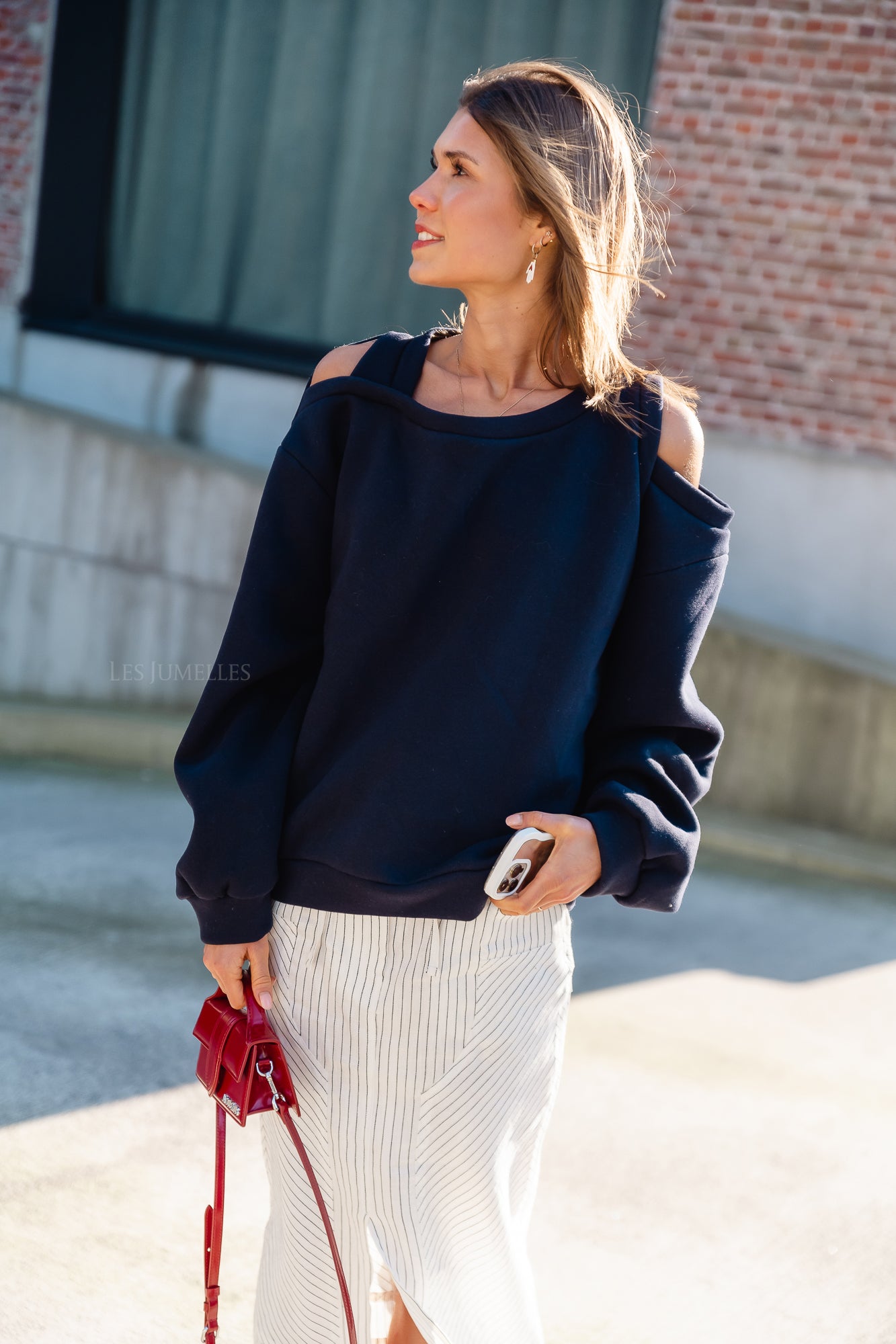 Sage cut out sweater navy blue Les Jumelles