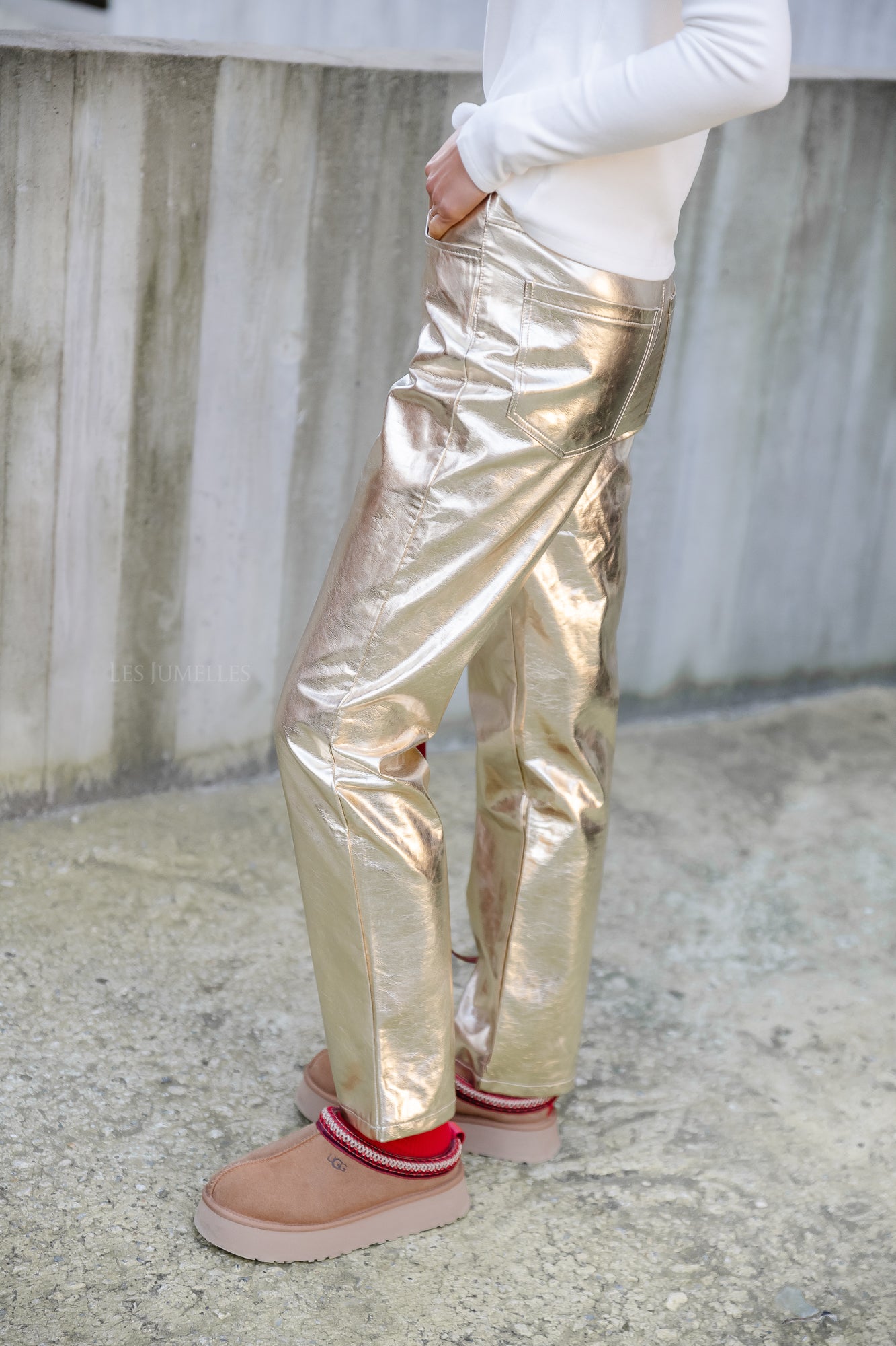 Gold metallic outlet trousers