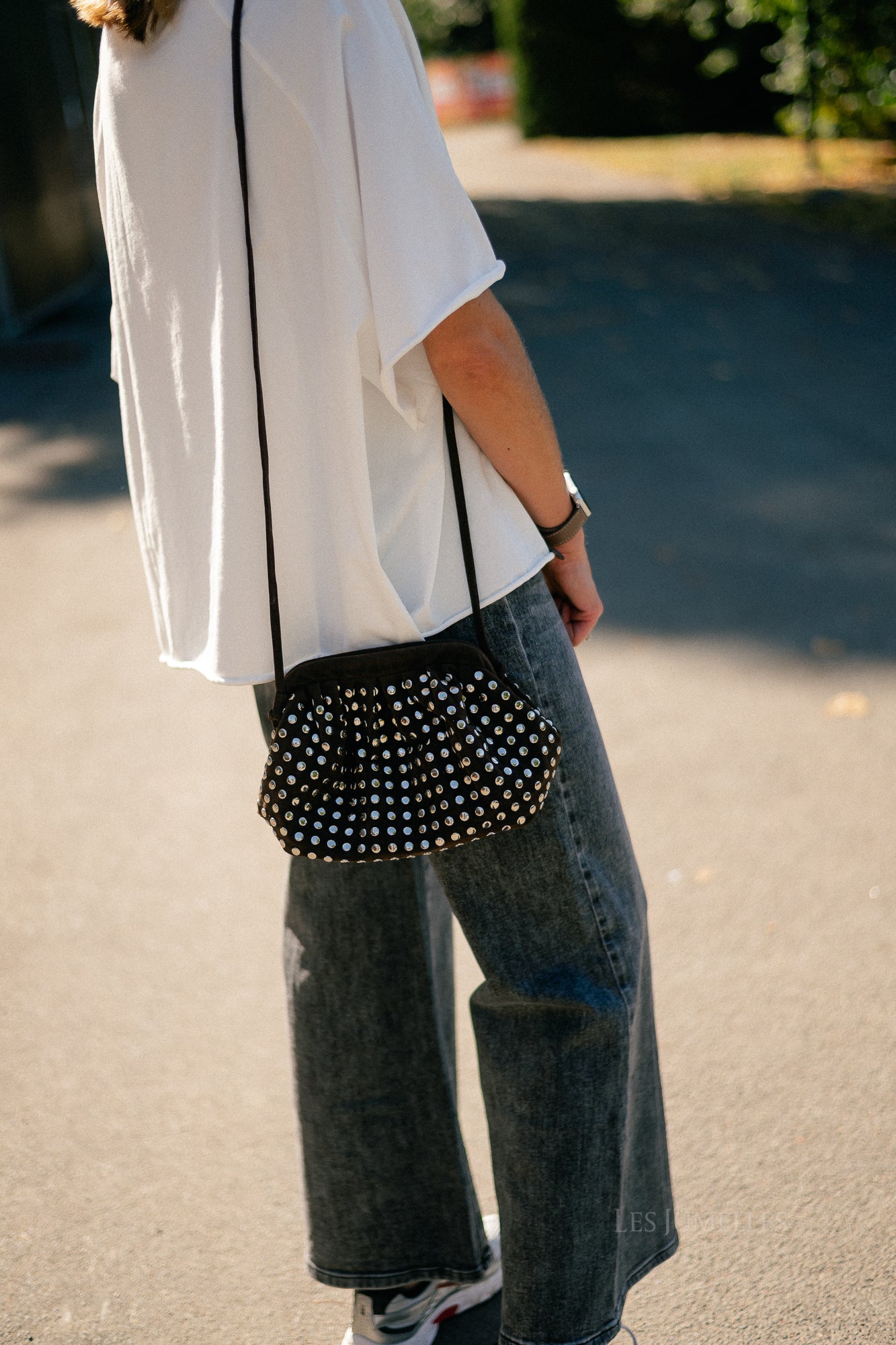 Studded suede clutch dark brown