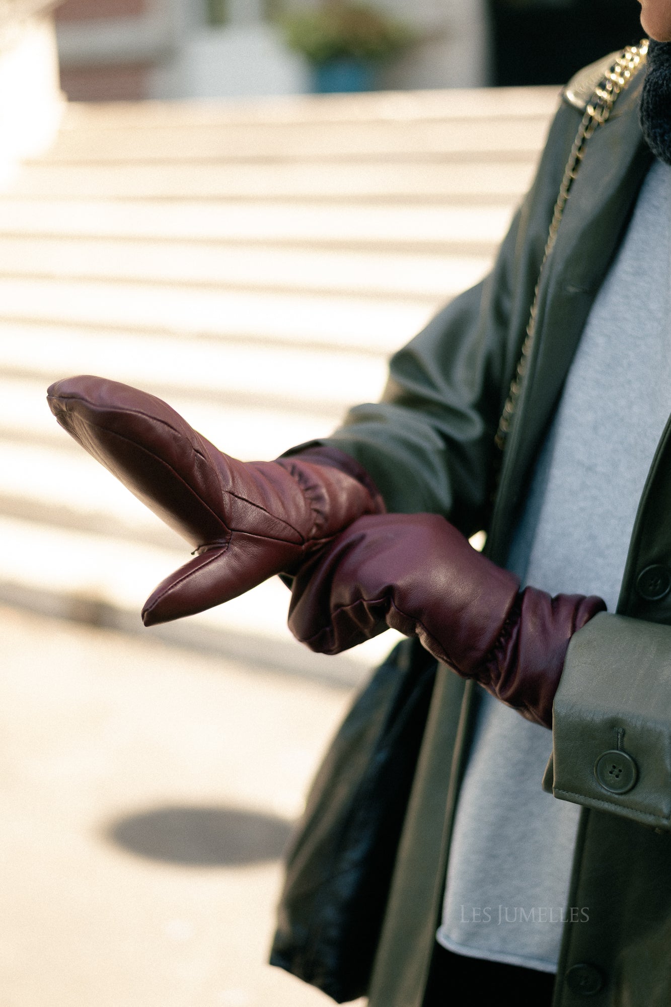 Leather Nylona mitten burgundy