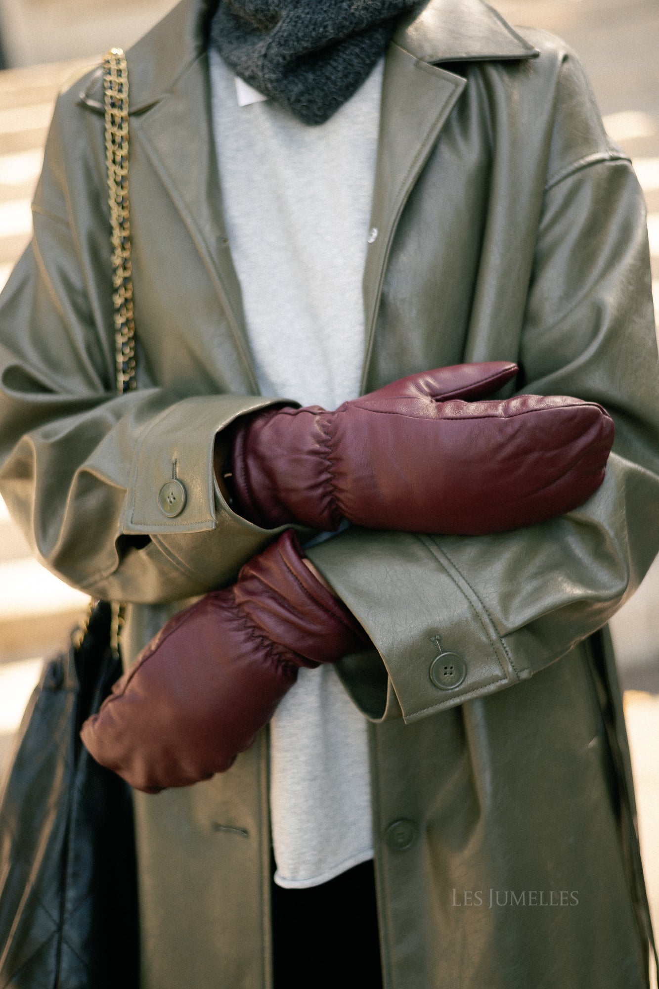 Leather Nylona mitten burgundy