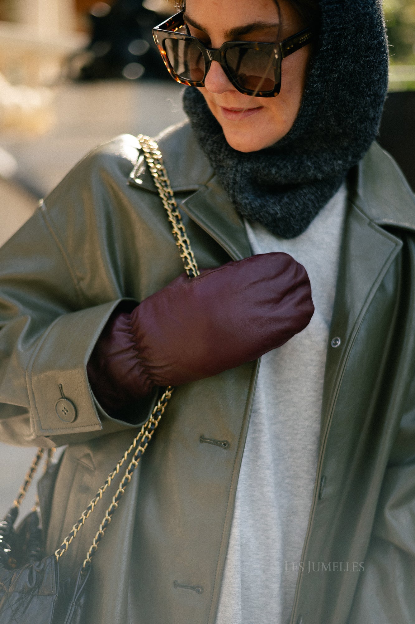 Leather Nylona mitten burgundy