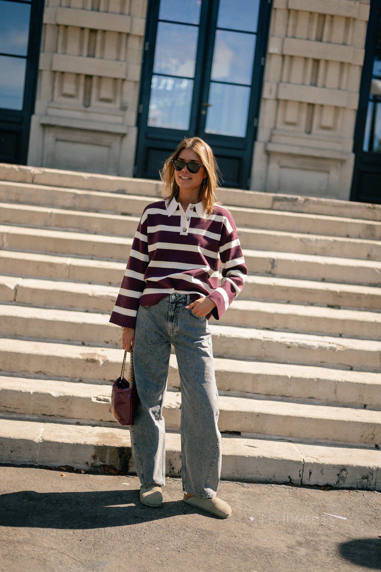 YASIsabell LS polo knit pullover port royale/stripes