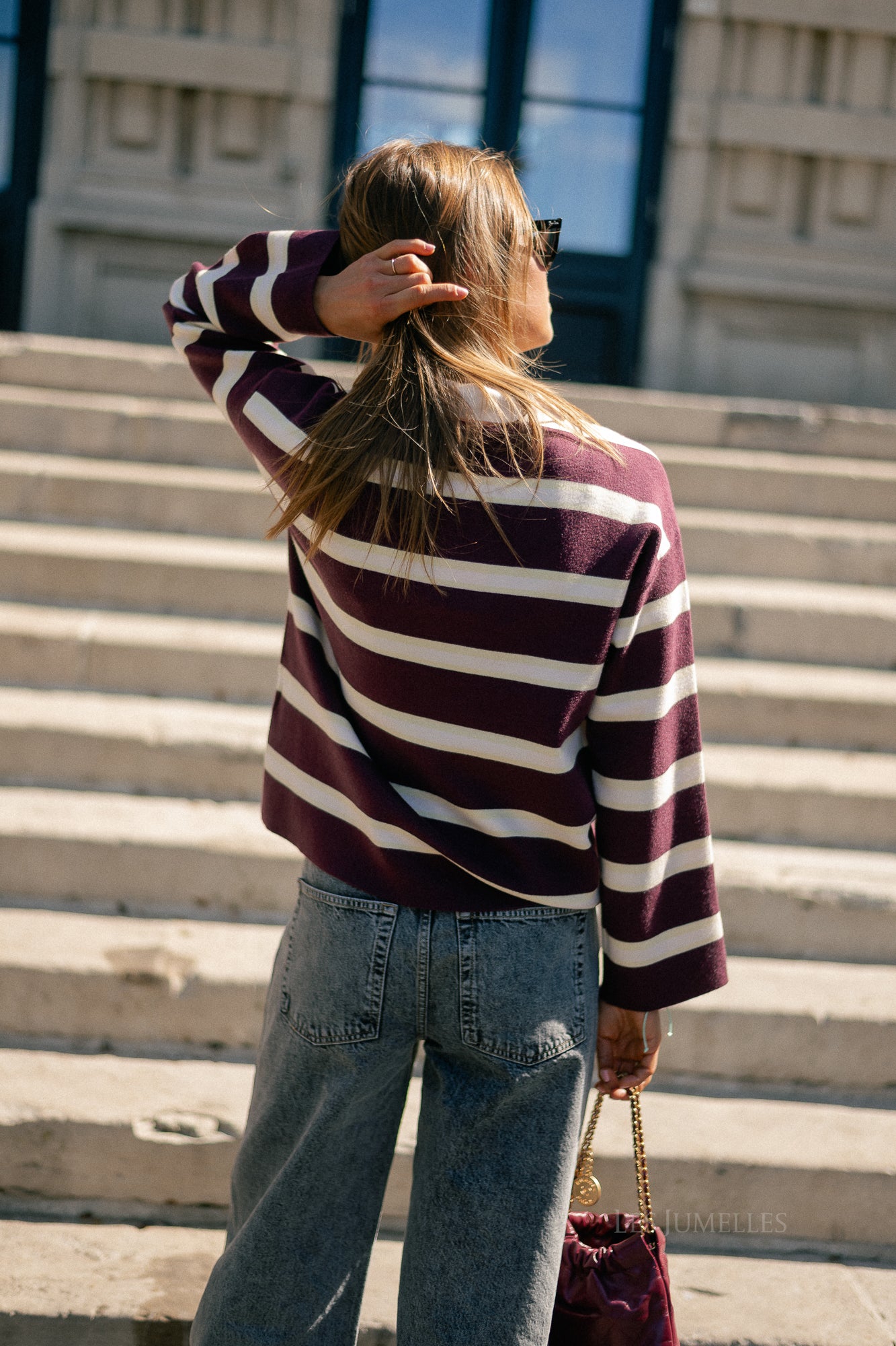 YASIsabell LS polo knit pullover port royale/stripes