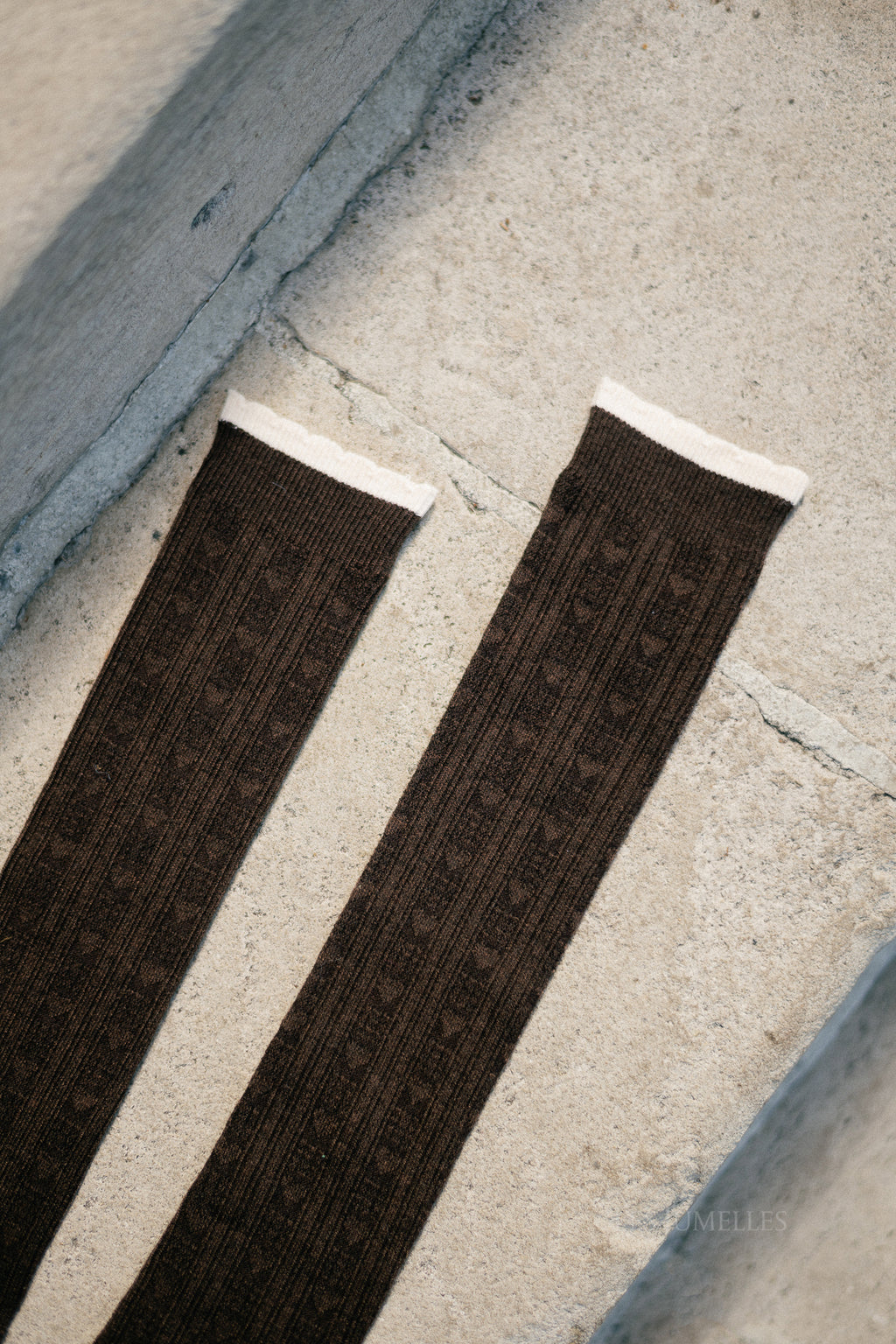 Scallop knee sock melange brown
