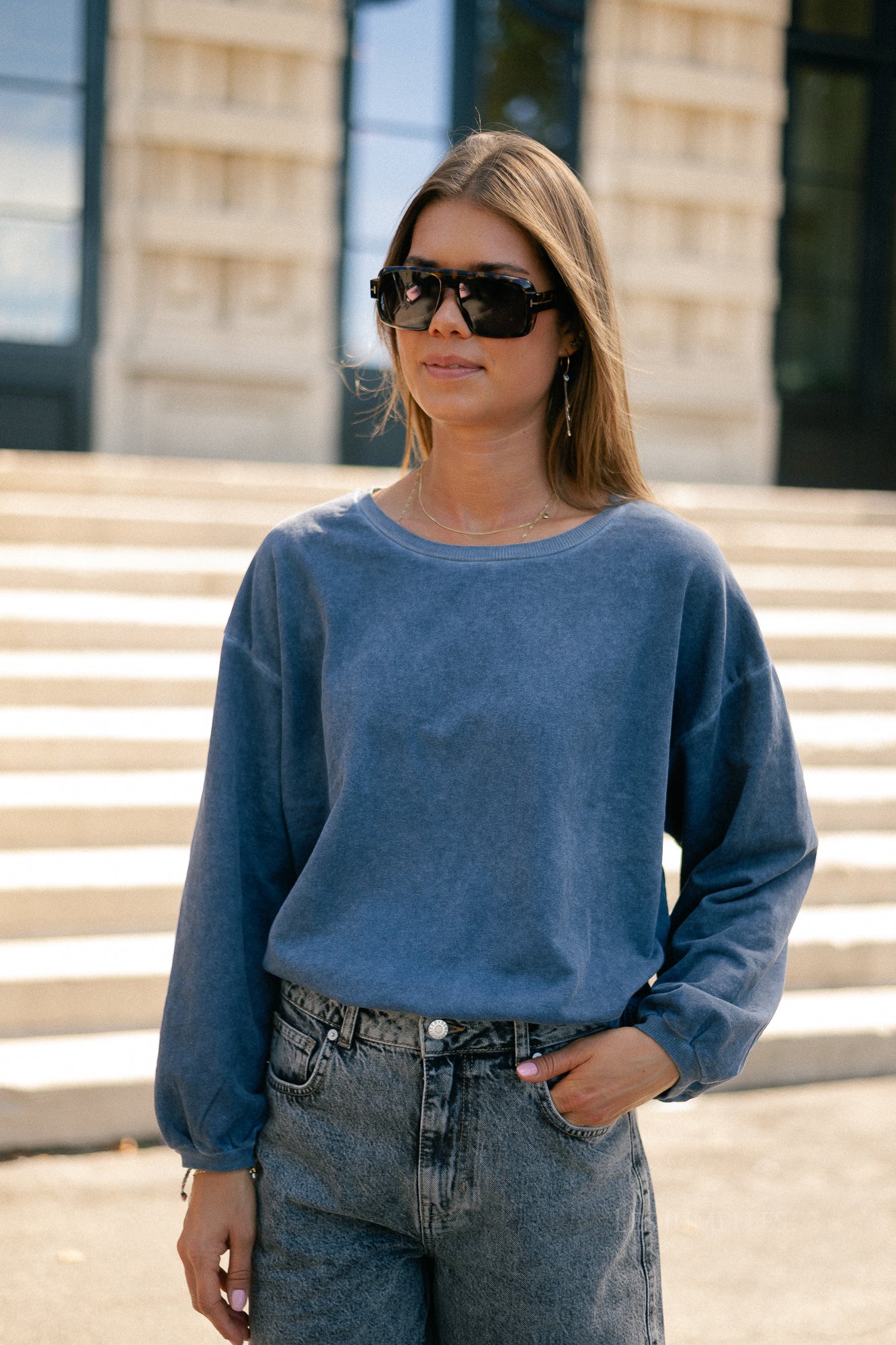 Elisabeth sweater mid blue washed