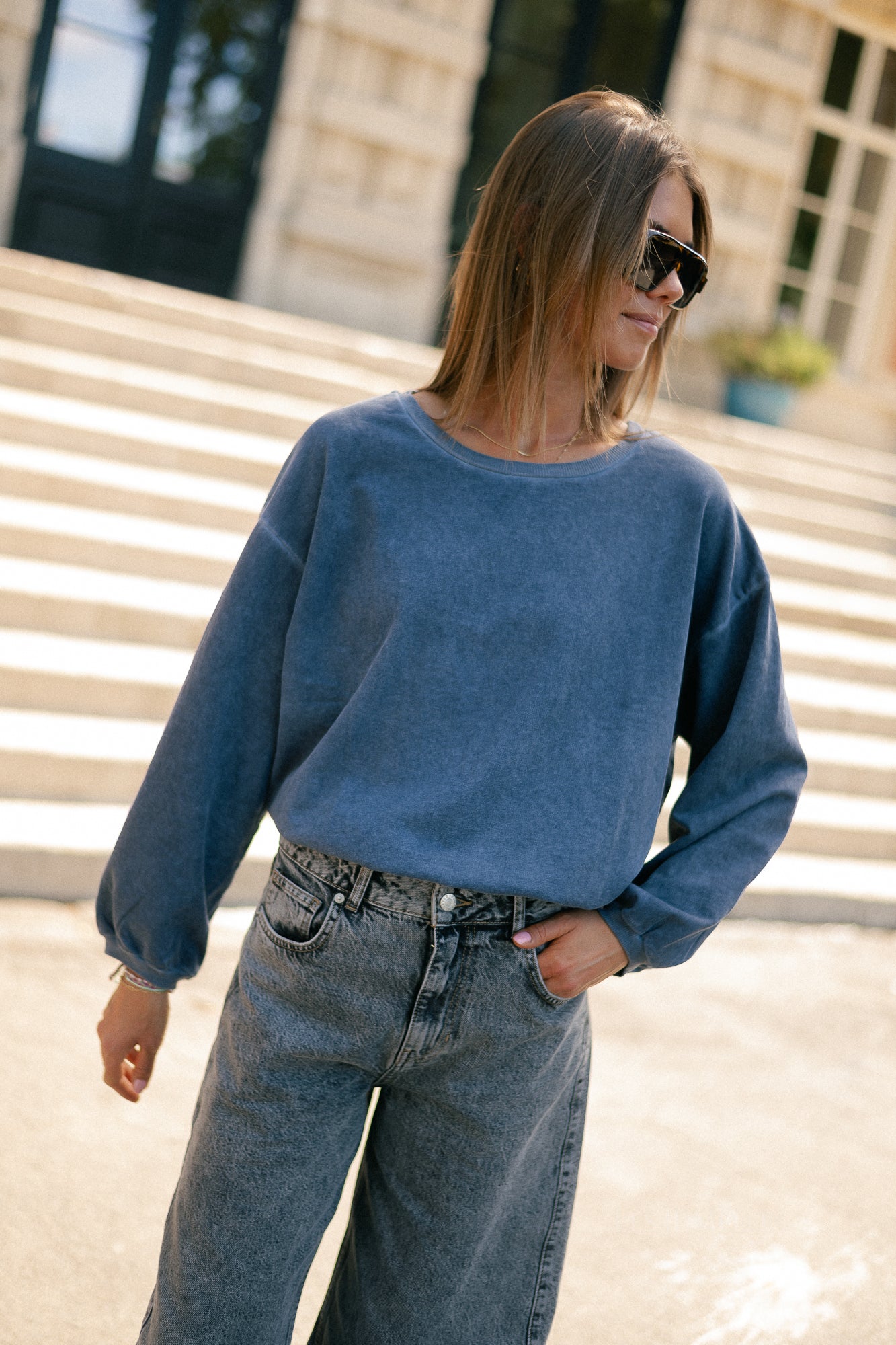 Elisabeth sweater mid blue washed