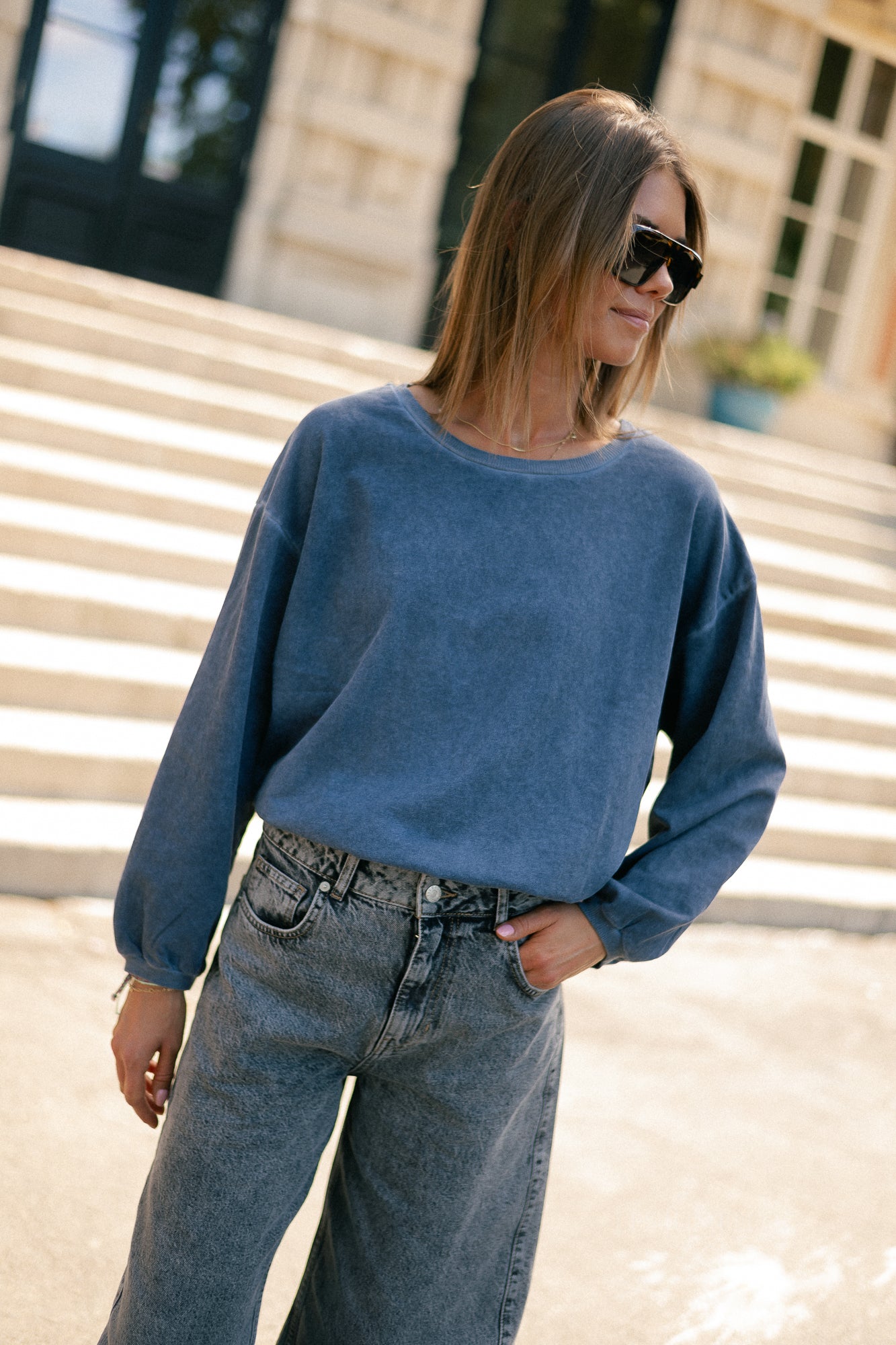 Elisabeth sweater mid blue washed