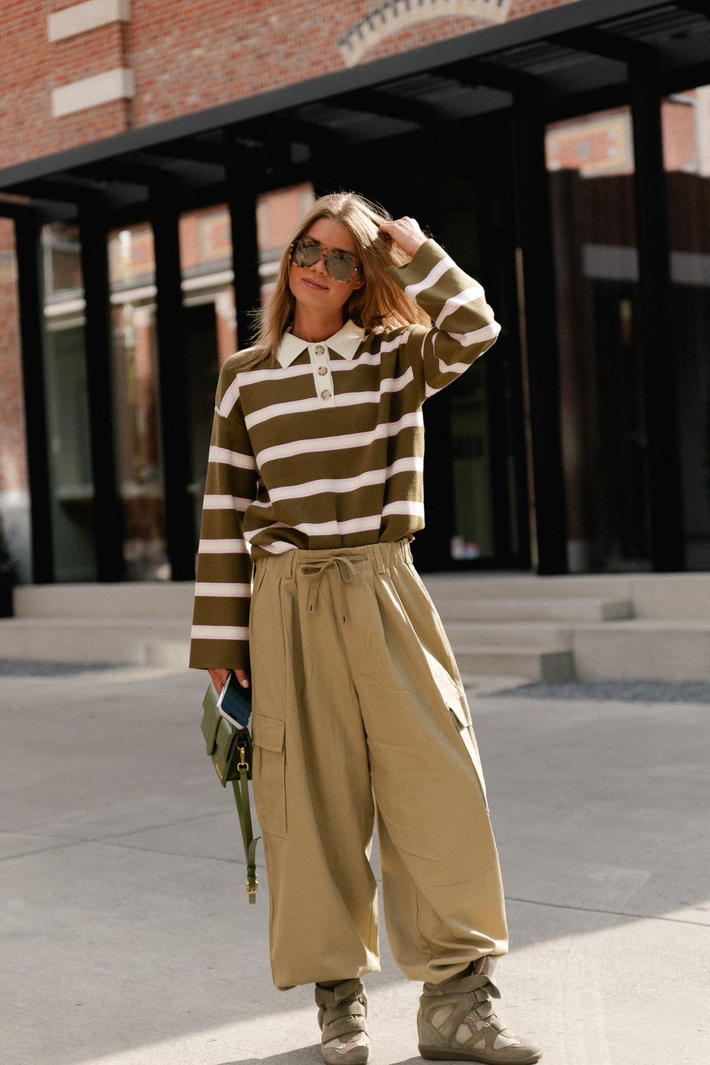 YASIsabell LS polo knit pullover NOOS green stripes