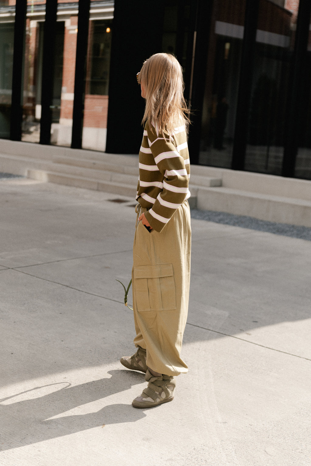 YASIsabell LS polo knit pullover NOOS green stripes