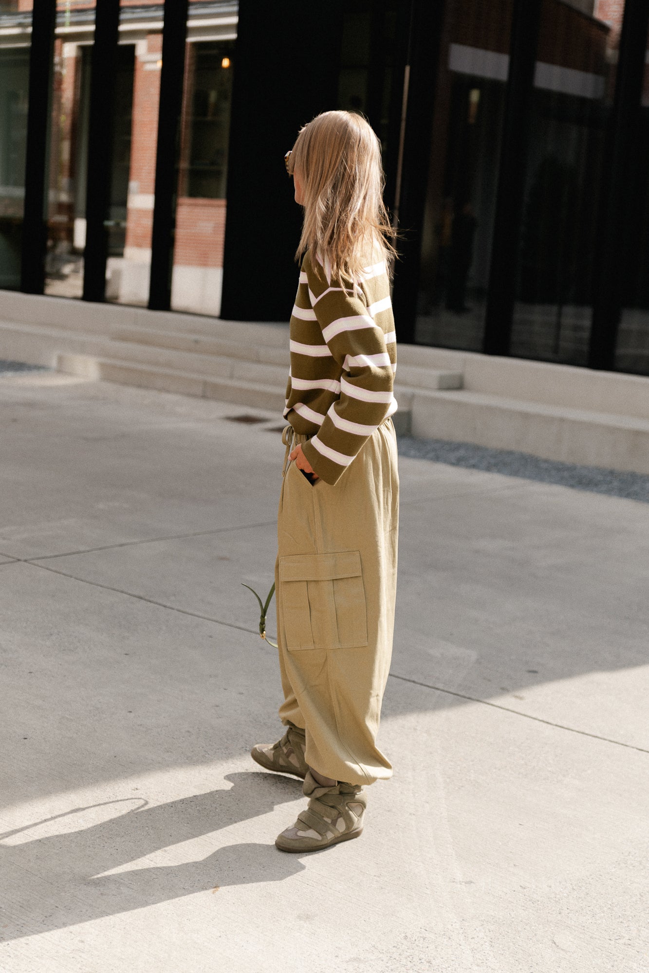 YASIsabell LS polo knit pullover NOOS green stripes