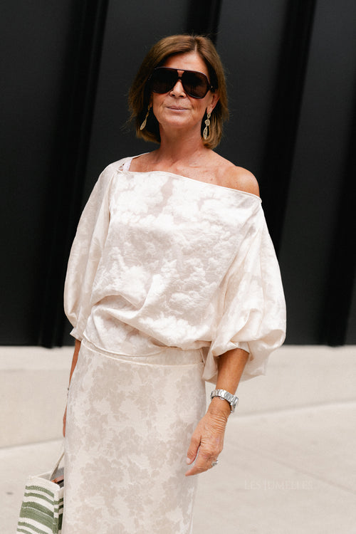 Cosette botanical jacquard off-shoulder blouse ivory