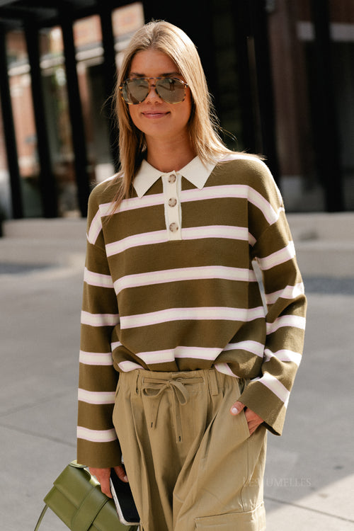 YASIsabell LS polo knit pullover NOOS green stripes