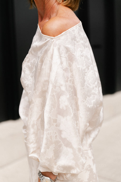 Cosette botanical jacquard off-shoulder blouse ivory