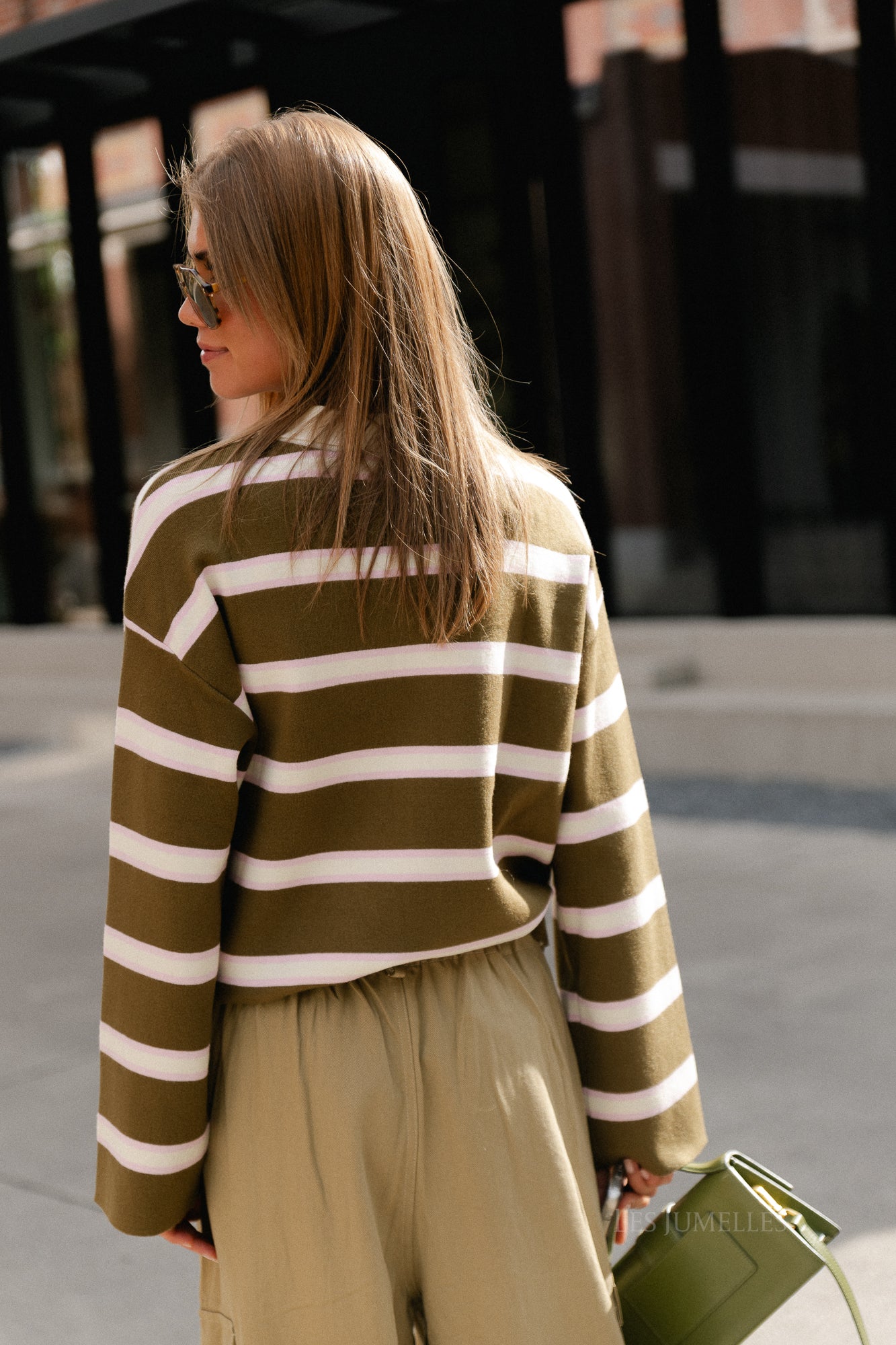 YASIsabell LS polo knit pullover NOOS green stripes