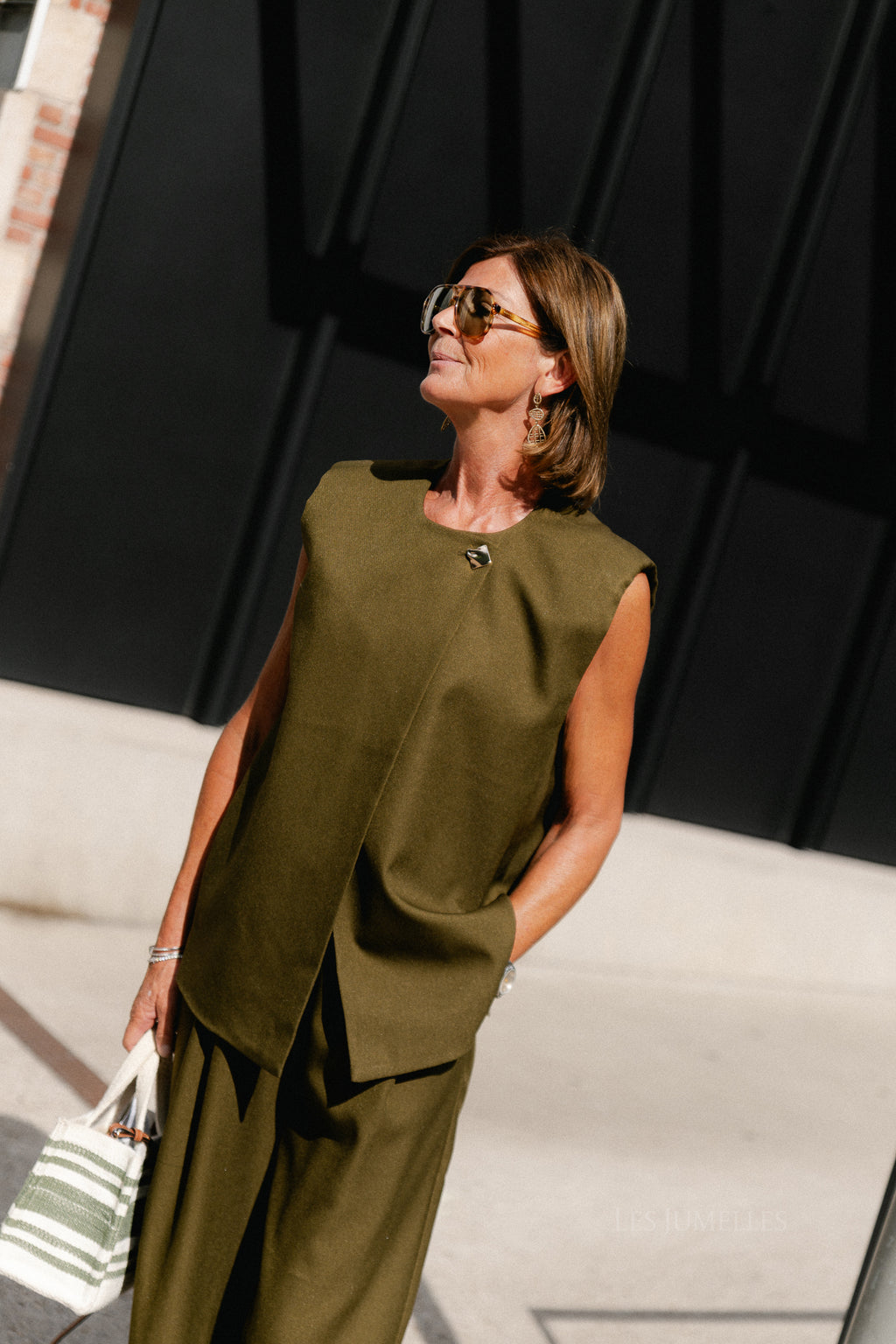 YASColera waistcoat dark olive